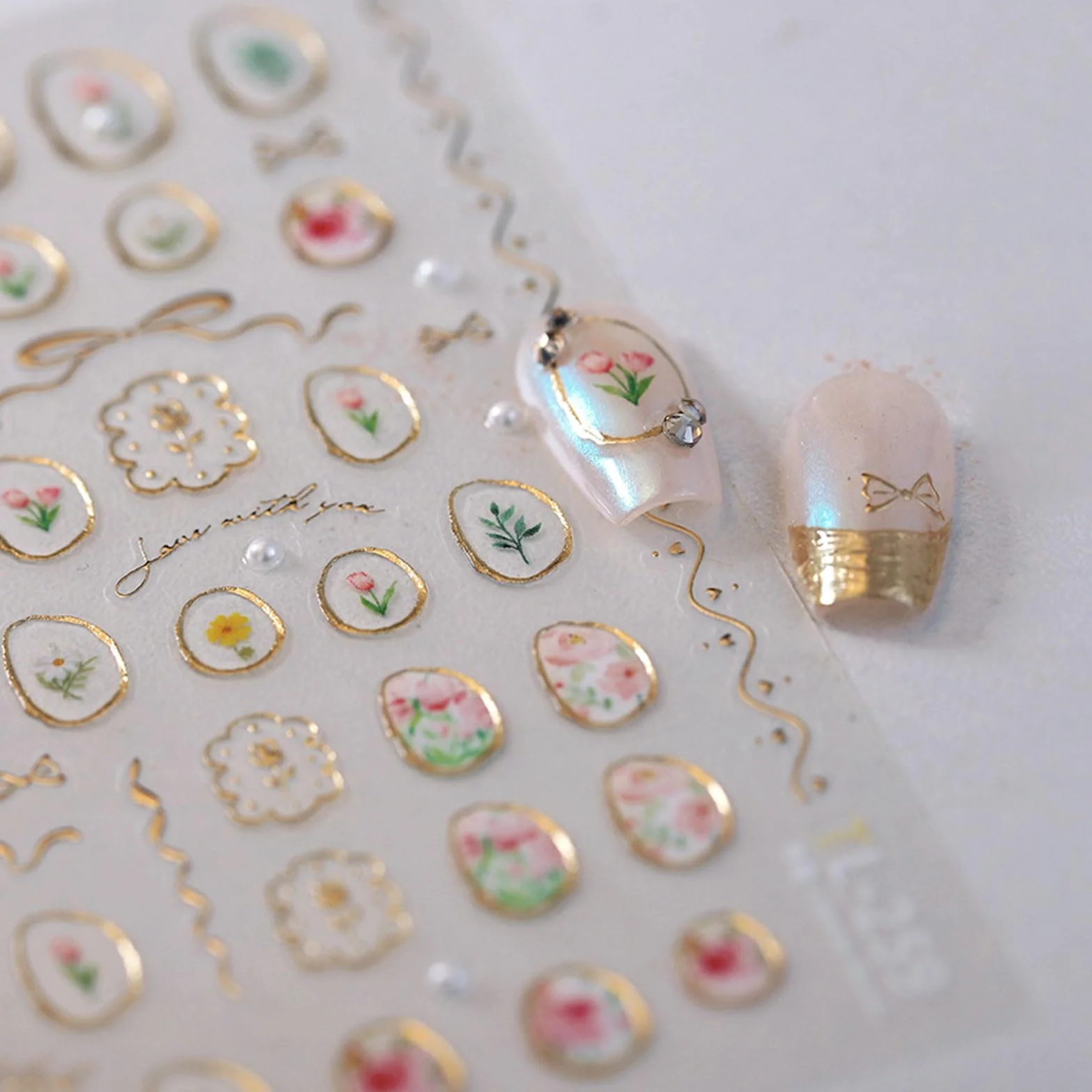 JMEOWIO 3D Kokardka Kwiatowa Naklejki na Paznokcie 1 Arkuszy Nail Art Sticker Samoprzylepne Naklejek na Paznokcie Dekoracji Paznokci
