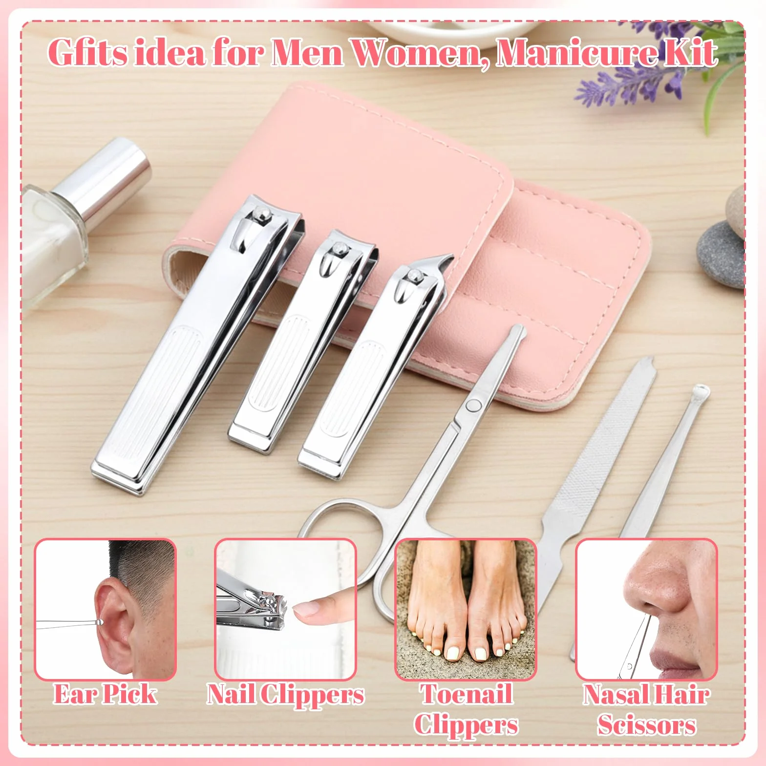 Zestaw do manicure 6 w 1 ze stali nierdzewnej, przenośny obcinacz do paznokci