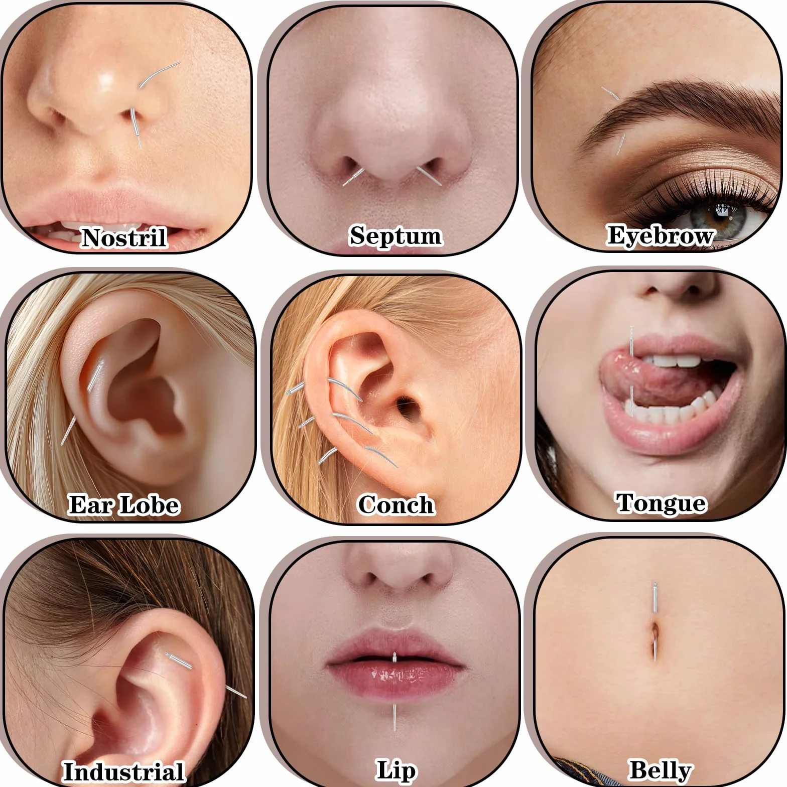 Zestaw 10 igieł do piercingu ze stali chirurgicznej 14g 16g 18g stal nierdzewna