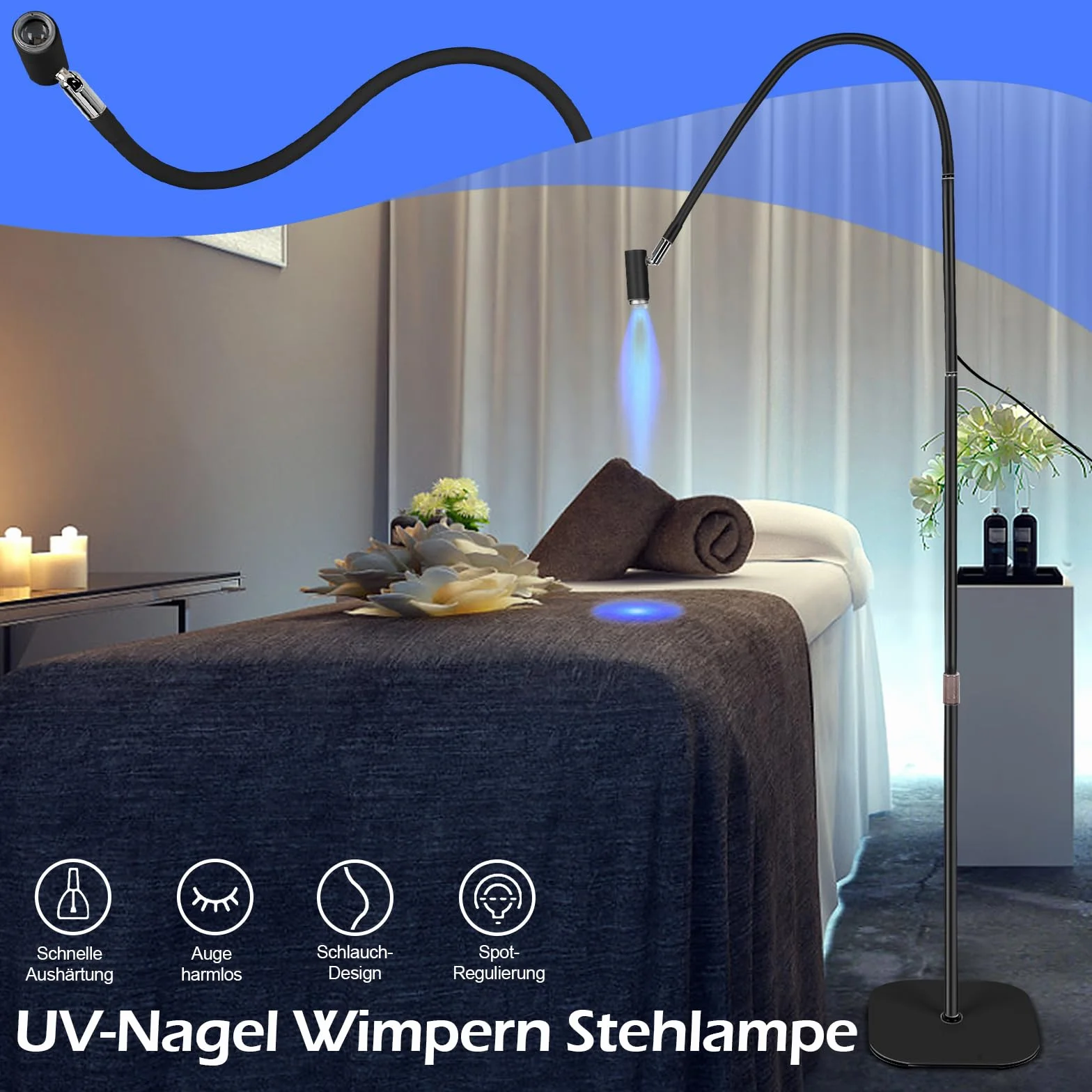 Lampa LED UV 6 W USB do utwardzania klejem UV, fioletowe światło, dotykowa, ściemnianie, czarna