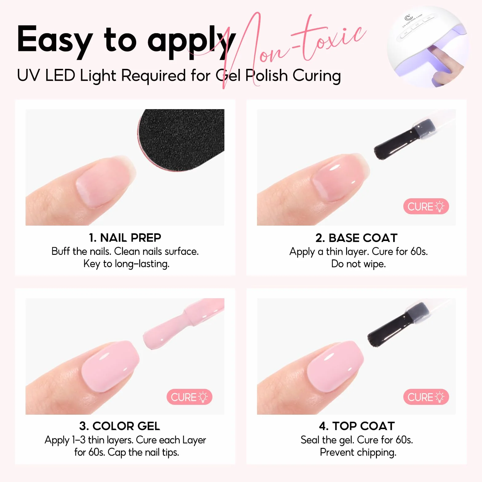 PEACECOLOR 10 ml Lakier żelowy do paznokci Jasnoróżowy Soak Off Lakier do paznokci UV Profesjonalny salon & domowe użycie Nail Art DIY w domu