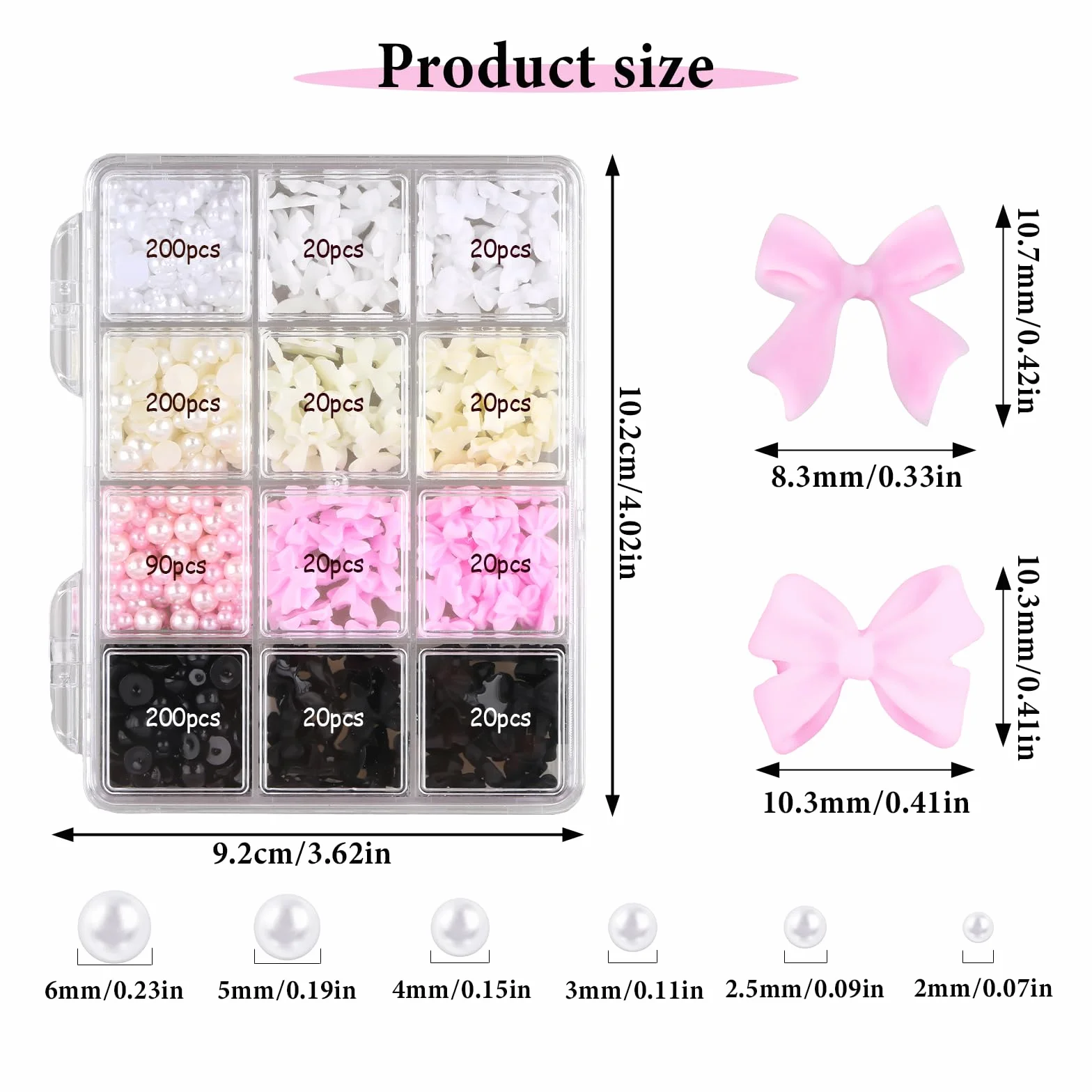 Abeillo 240 sztuk zawieszek do paznokci w kształcie motyla, 3D motyl charme, akrylowe, różne style, kokardka, węzeł, akcesoria do paznokci (czarny, biały, różowy, żółty) dla kobiet i dziewcząt, do
