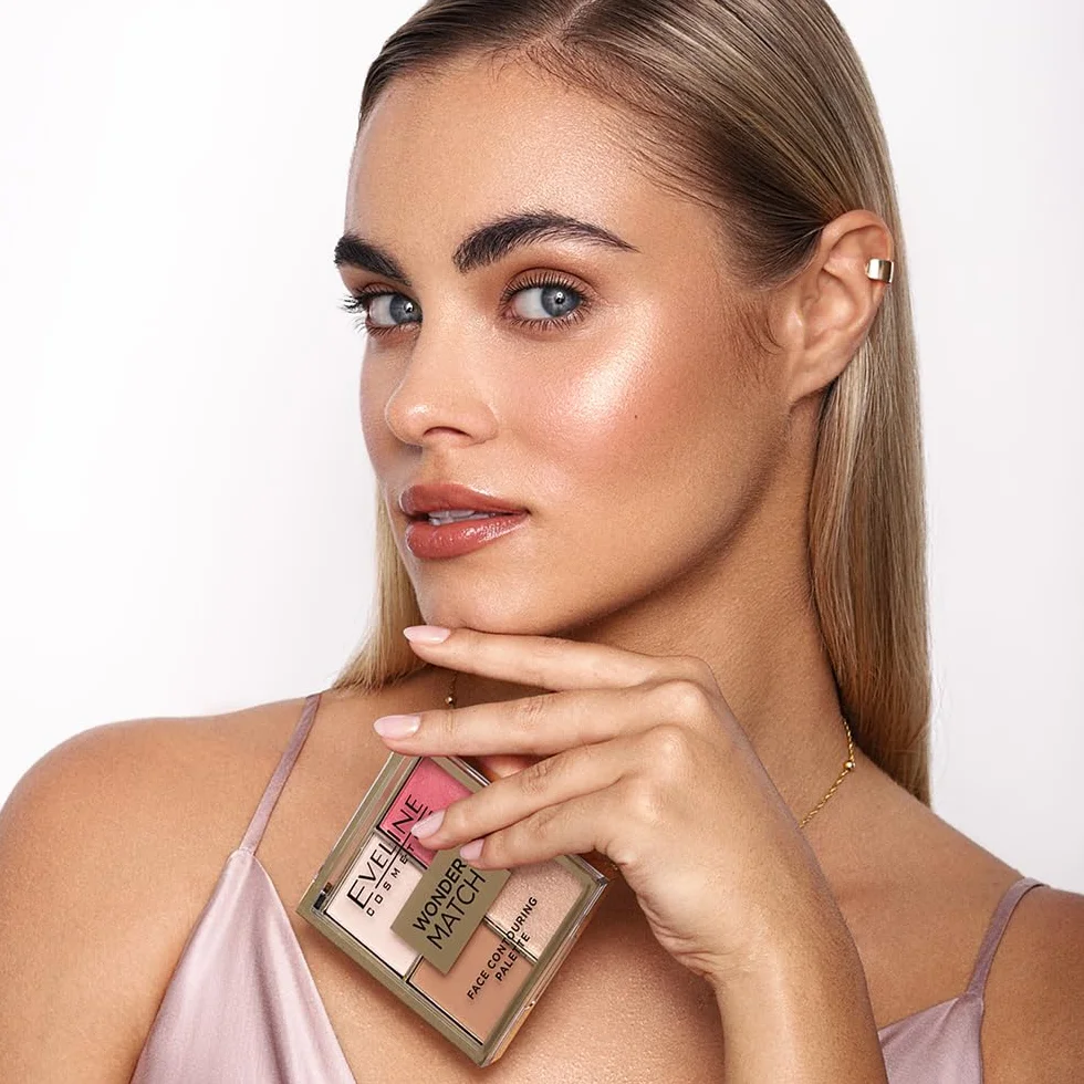 Eveline Cosmetics Wonder Match wielofunkcyjna paleta do twarzy – bronzer, róż, rozświetlacz i puder – wegańska formuła o zapachu czekolady, do makijażu dziennego i wieczorowego