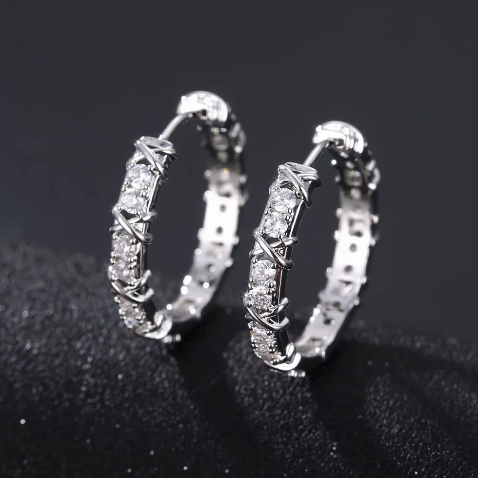 Kolczyki Hoop 925 Sterling Silver Creole Małe Hipoalergeniczne Cyrkonia Błyszczące Diament Prezenty dla kobiet Mężczyźni