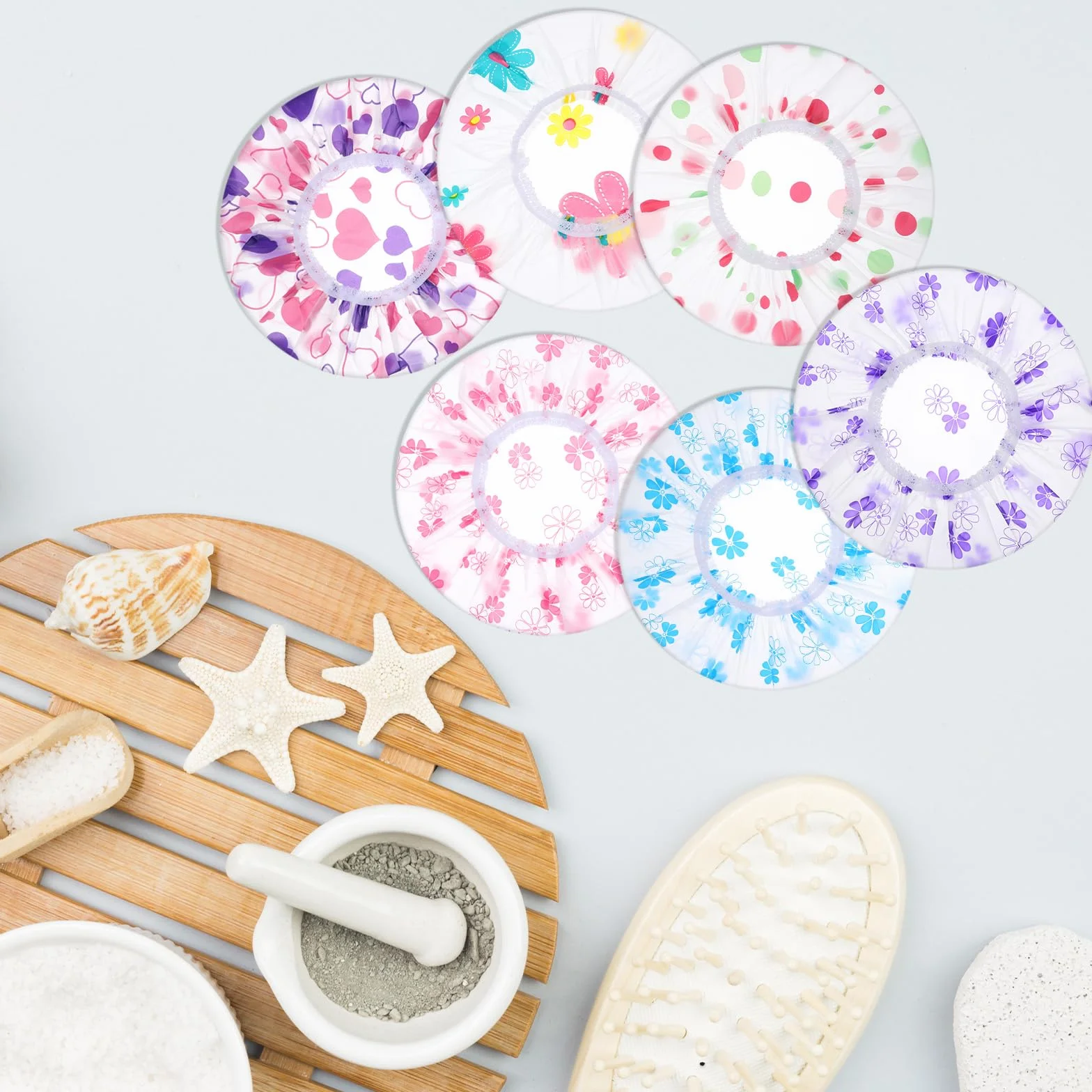 6 szt. Czepek prysznicowy wielokrotnego użytku, wodoodporne czepki kąpielowe regulowana elastyczna opaska czepek do włosów czapki prysznicowe czepki do twarzy dla kobiet dziewczyn makijaż mycie