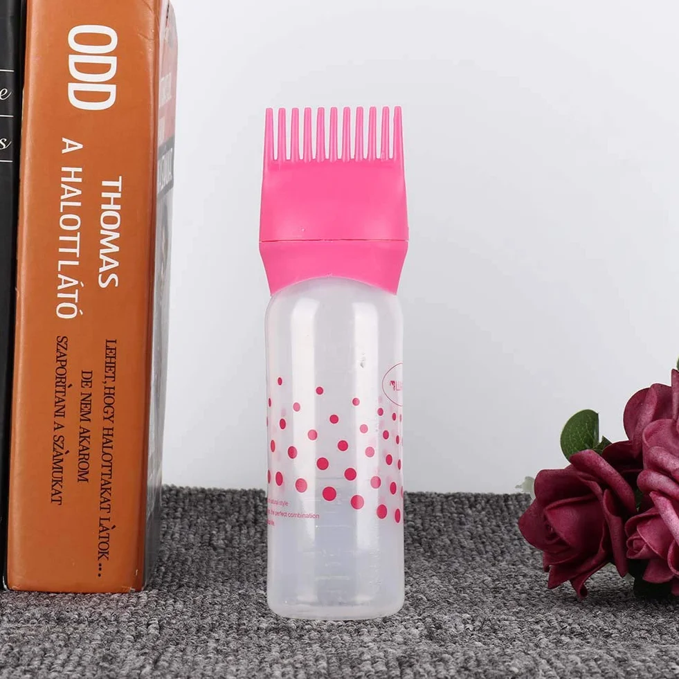 Root Comb Applicator Bottle, butelka do farbowania włosów, aplikator, do fryzjera, salonu fryzjerskiego (różowo-czerwona)