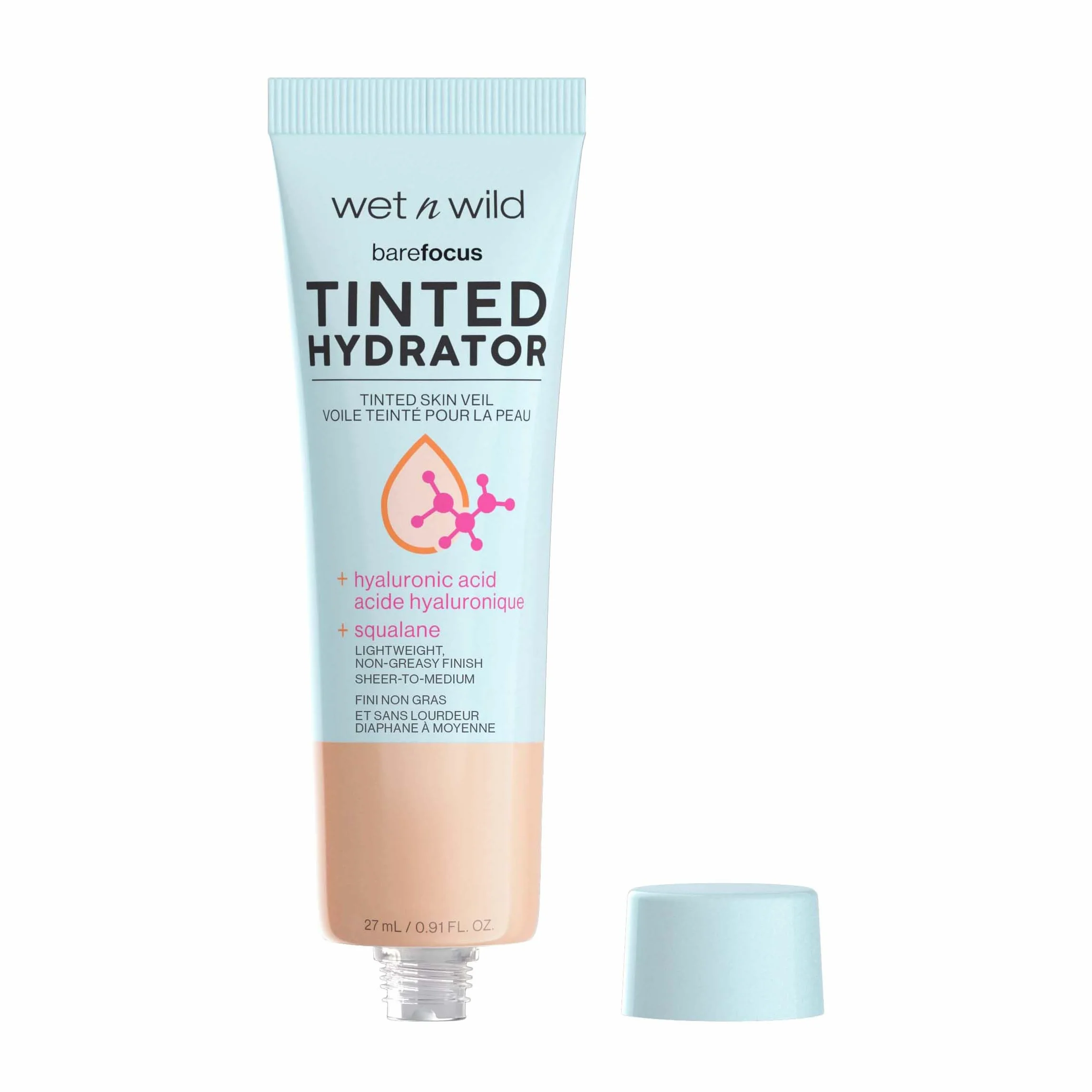 Wet n Wild Bare Focus Kolorowy Hydrator, Nawilżający Krem do Twarzy z Dodatkiem Kwasu Hialuronowego, Delikatne do Średniego Krycie, Pół-Matowe Wykończenie dla Naturalnego Blasku, Jasny Odcień