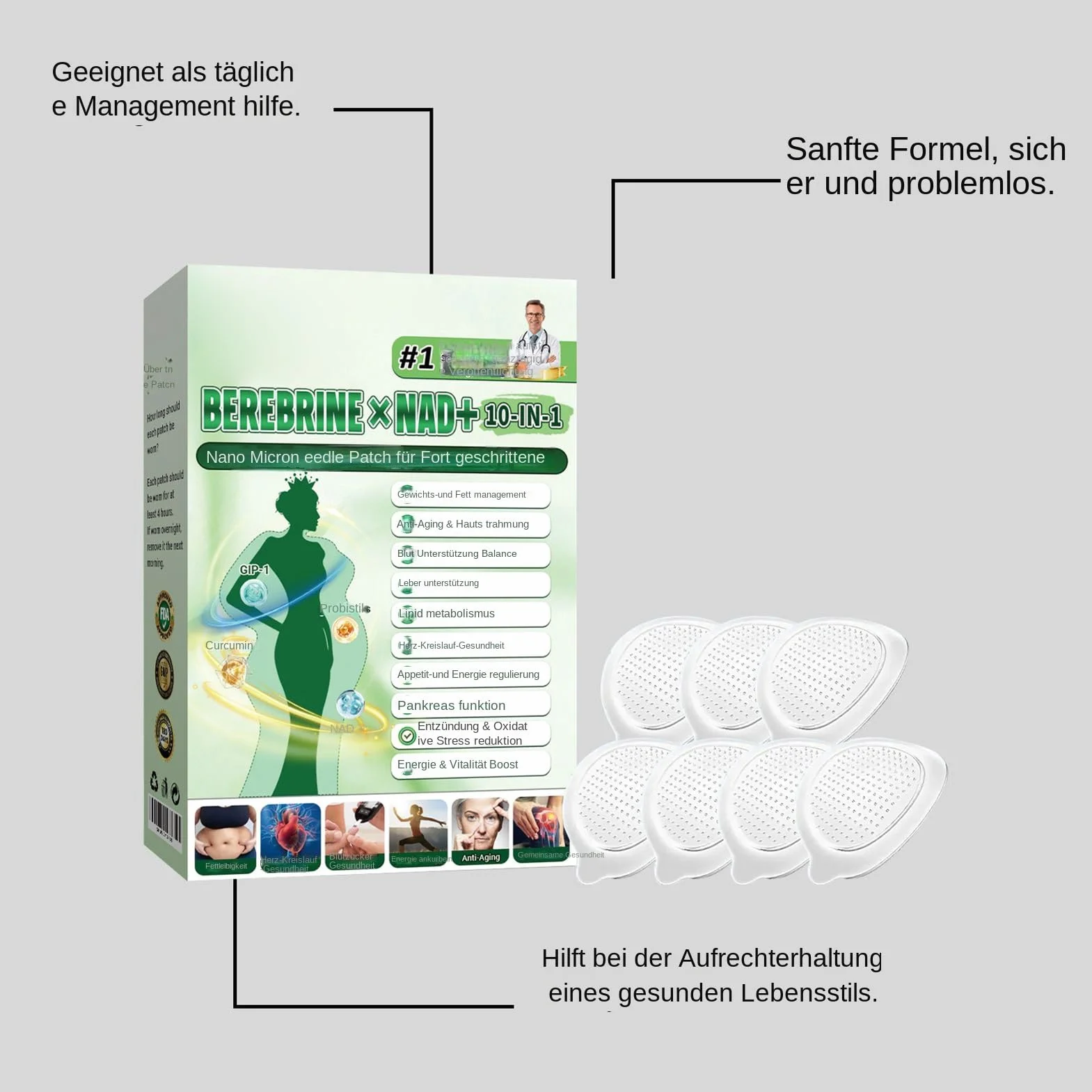 Moringa X Berberin plastry na odchudzanie, Moringa i berberyna, Luxarise Moringas 10 w 1 Advanced Nano Microneedle Patch delikatne plastry odchudzające, do pielęgnacji ciała (6 pudełek)