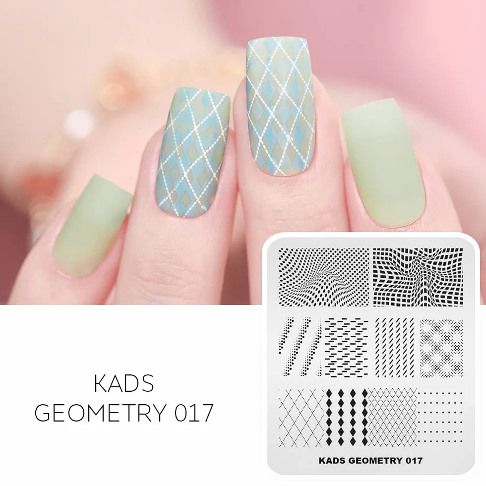 KADS Płytki do stemplowania paznokci zestaw stempli geometria łabędź 2 szablony + 1 silikonowy stempel
