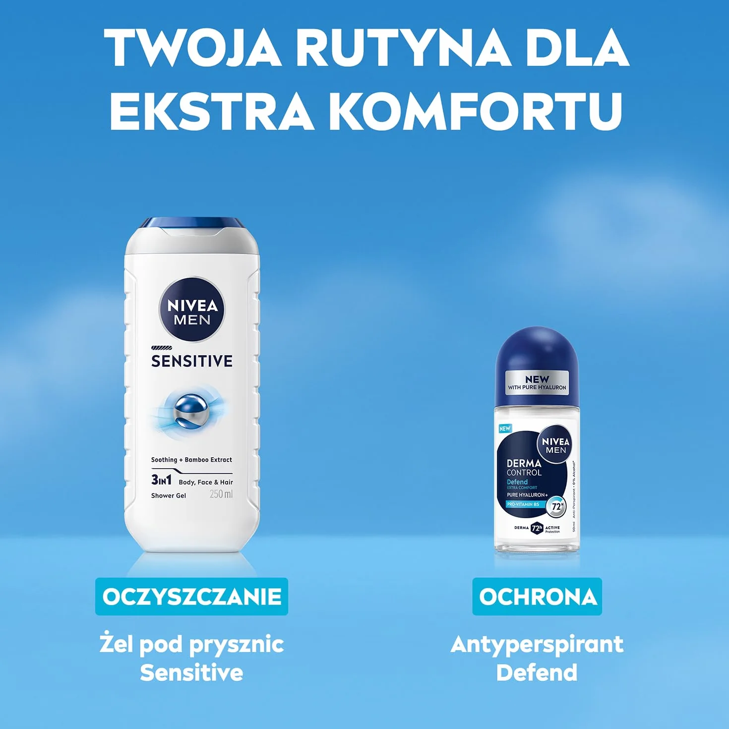 NIVEA MEN Derma Control Defend Antyperspirant dla mężczyzn roll on - 72h ochrony z kwasem hialuronowym i prowitaminą B5, 50 ml