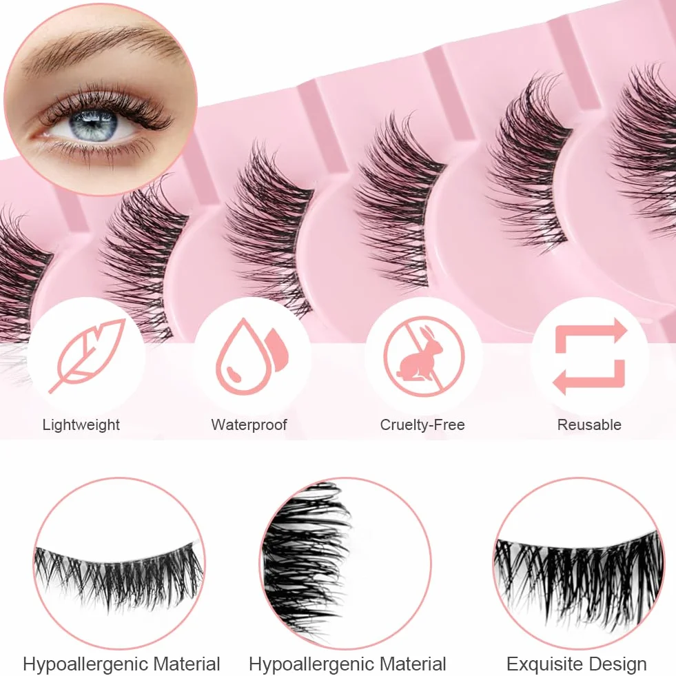 AUYAO półsztuczne rzęsy z przezroczystym paskiem 10 par naturalne 3d Fox Eye Cat Eye miękkie gęste wielokrotnego użytku