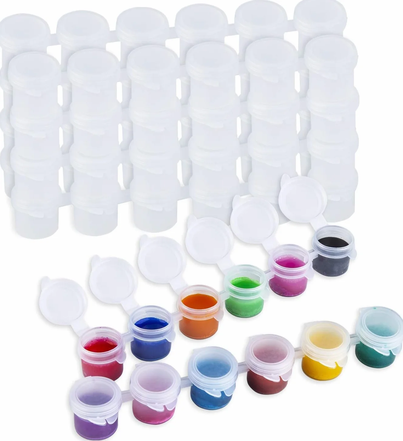 PIQIUQIU Puste paski farby 10 pasków po 60 słoików 3 ml, plastikowe pojemniki z pokrywką