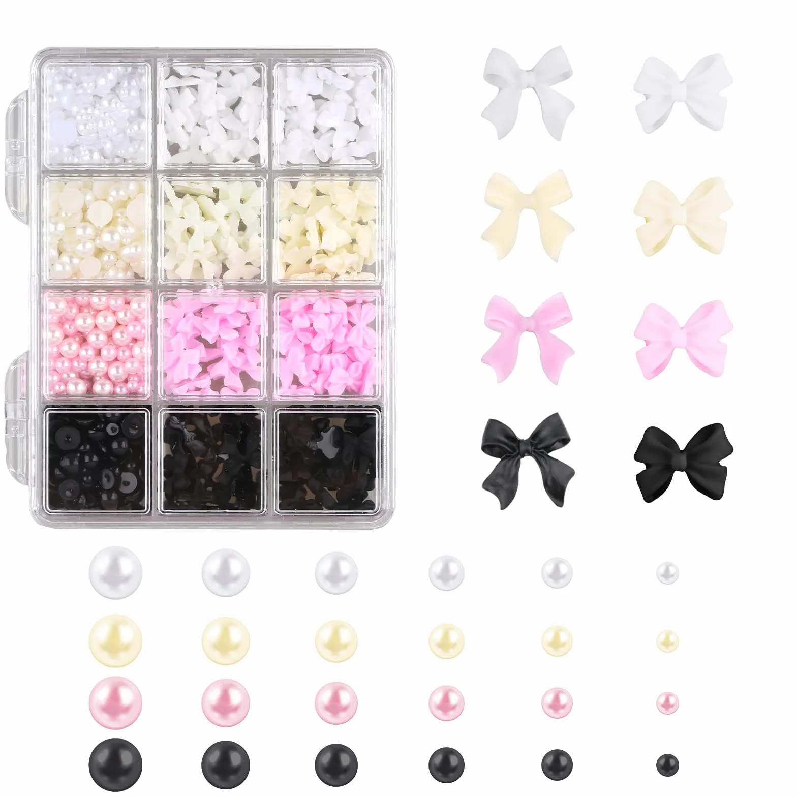 Abeillo 240 sztuk zawieszek do paznokci w kształcie motyla, 3D motyl charme, akrylowe, różne style, kokardka, węzeł, akcesoria do paznokci (czarny, biały, różowy, żółty) dla kobiet i dziewcząt, do
