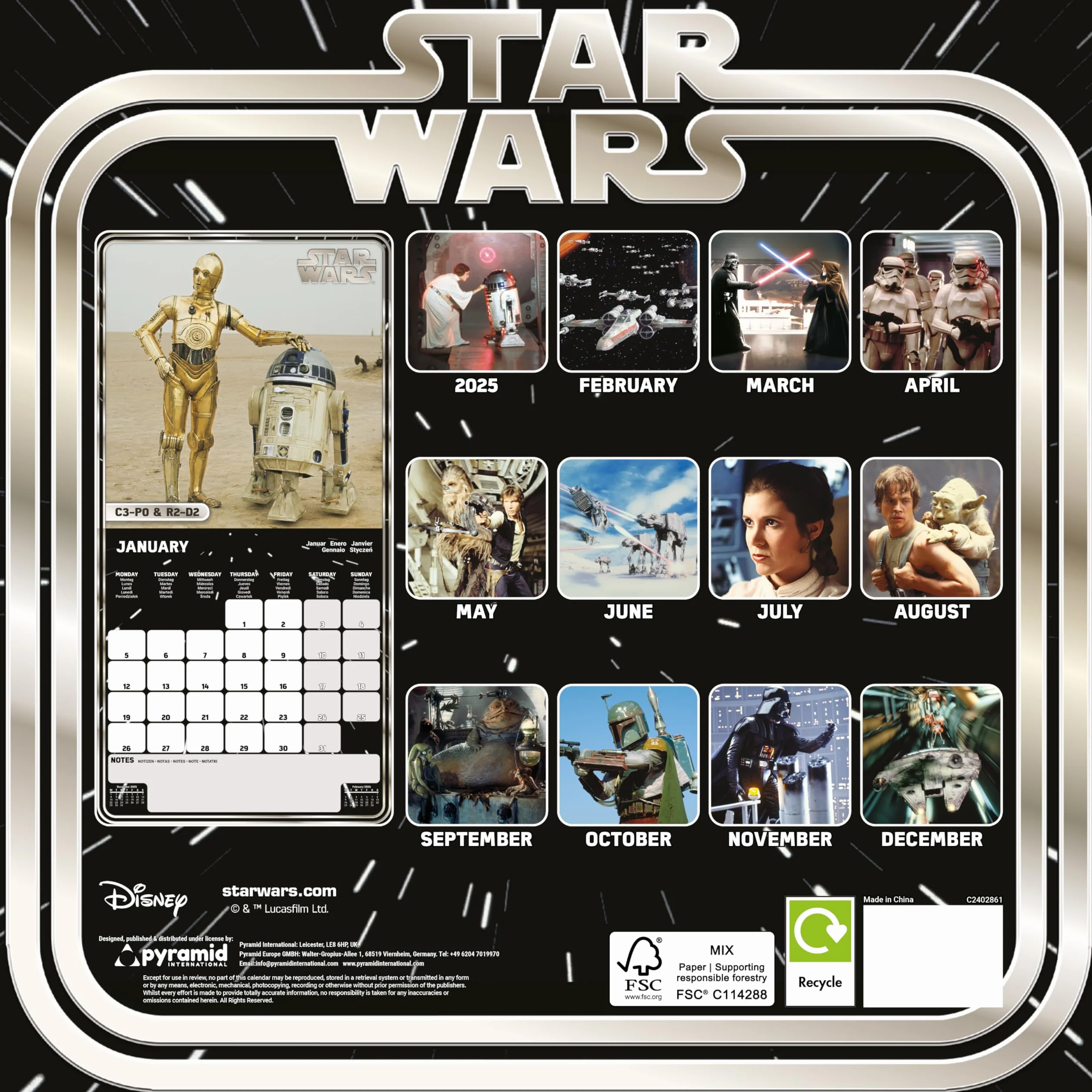 Calendario 2026 da parete starwars 30 x 30 cm