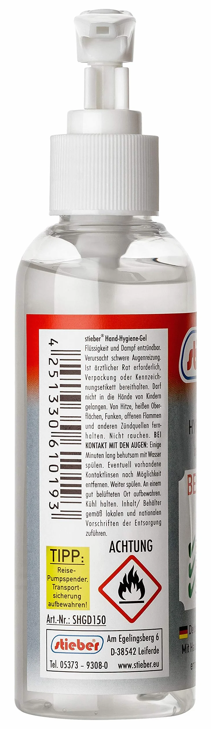 Stieber Żel do rąk Viruzid 150 ml Dezynfekcja rąk Podróżny Dozownik