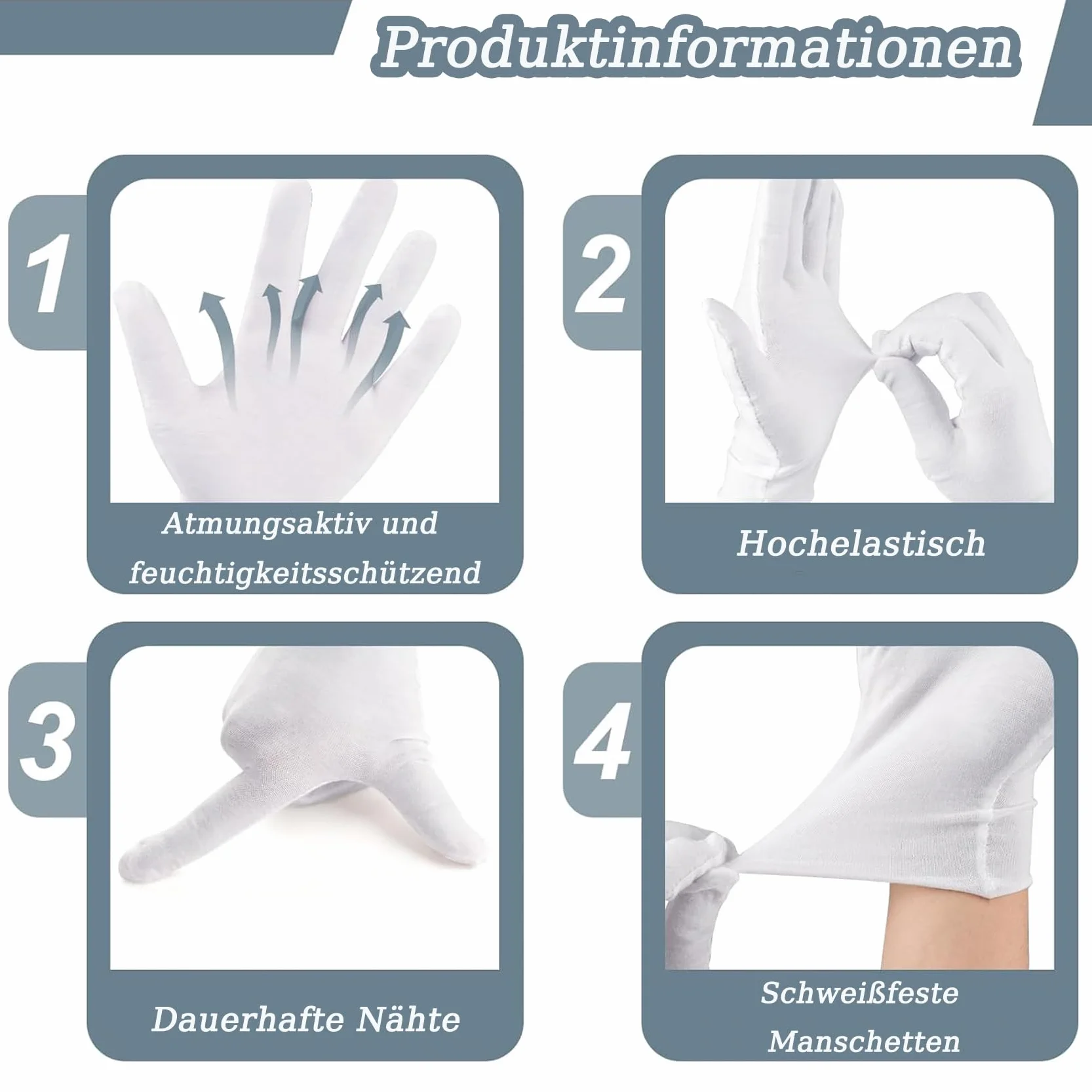 12 par białych bawełnianych rękawiczek do suchych rąk, nawilżające, kosmetyczne, egzemy, spa i biżuteria na monety, inspekcja