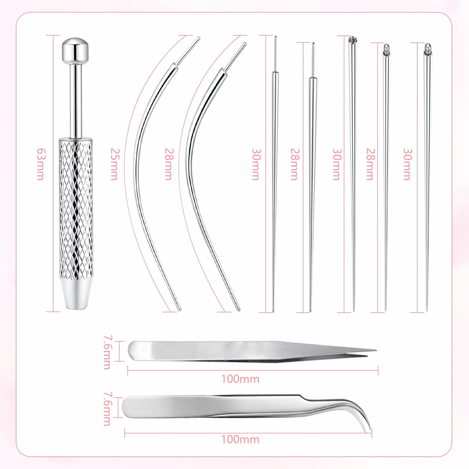 Zestaw chwytaków do piercingu, 16 g, 18 g, zestaw do piercingu, do nosa, ucha, brzucha, warg,