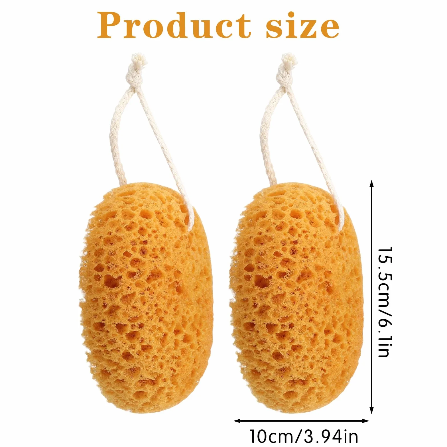 TIESOME Gąbki do kąpieli, 2 sztuki, naturalna gąbka do kąpieli, 15,5 cm, peeling, gąbka do ciała, gąbka do ciała, ze sznurkiem, głębokie czyszczenie, bardzo miękkie, akcesoria prysznicowe dla kobiet i