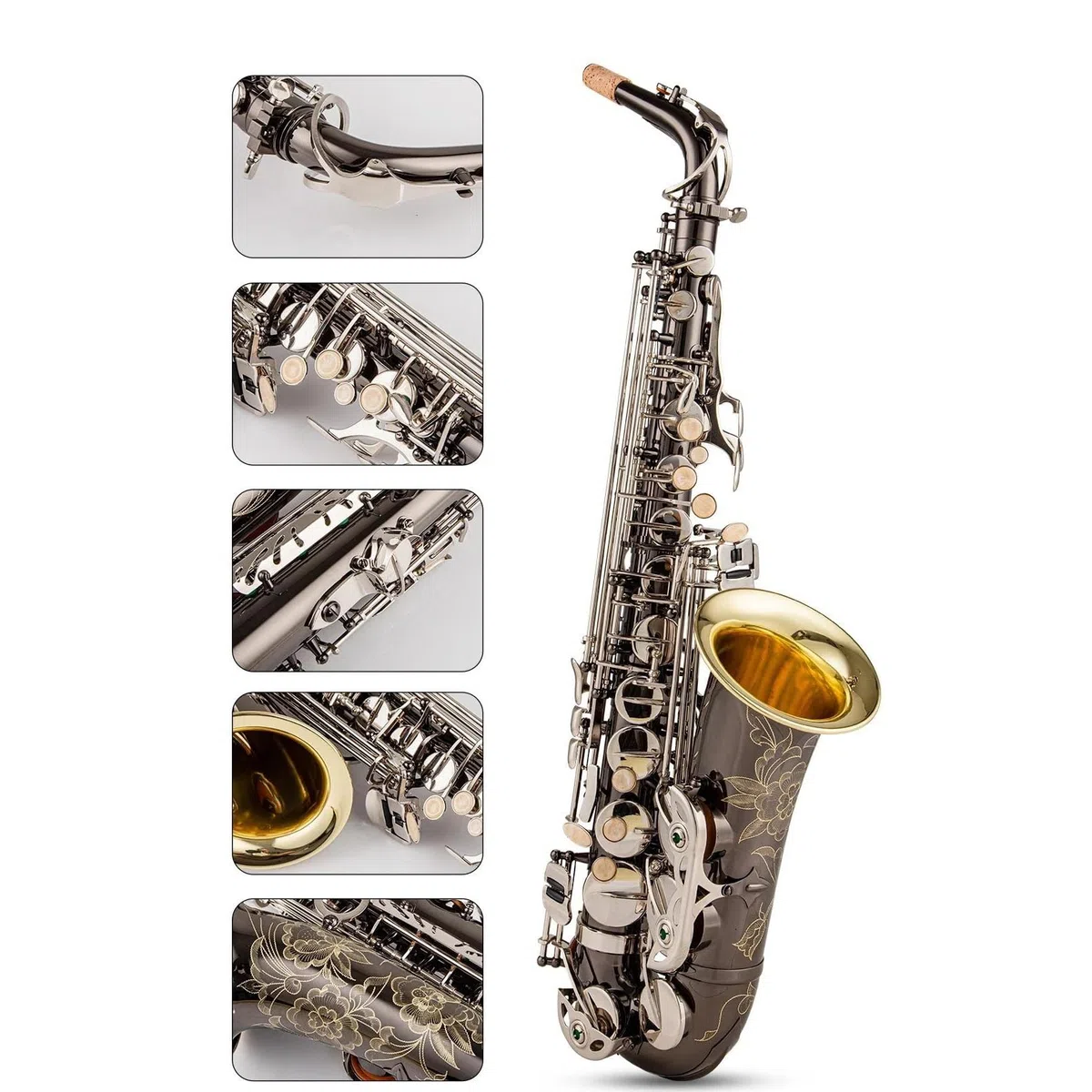 Saksofon Saksofon Altowy I Tenorowy Czarny Niklowy Ustnik Do Saksofonu Srebrny Klucz Reed Neck Akcesoria Do Instrumentów Muzycznych (Color : Alto saxophone)