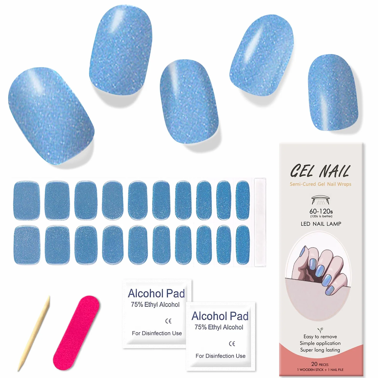 Uv Gel Naklejki do paznokci, 20 szt. Błyszczące, częściowo utwardzone naklejki z żelu UV, trwałe naklejki do paznokci do naklejenia, francuskie naklejki do paznokci UV/LED - wymagana lampa