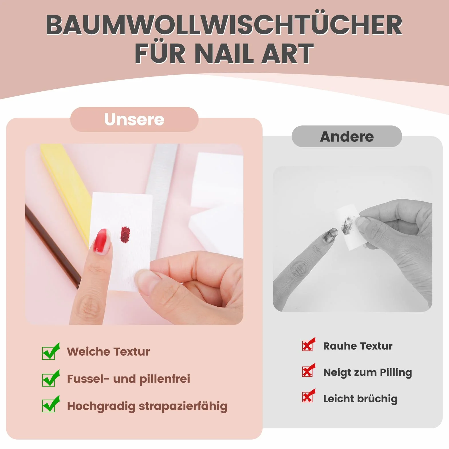 Waciki do manicure niestrzępiące się 300 sztuk