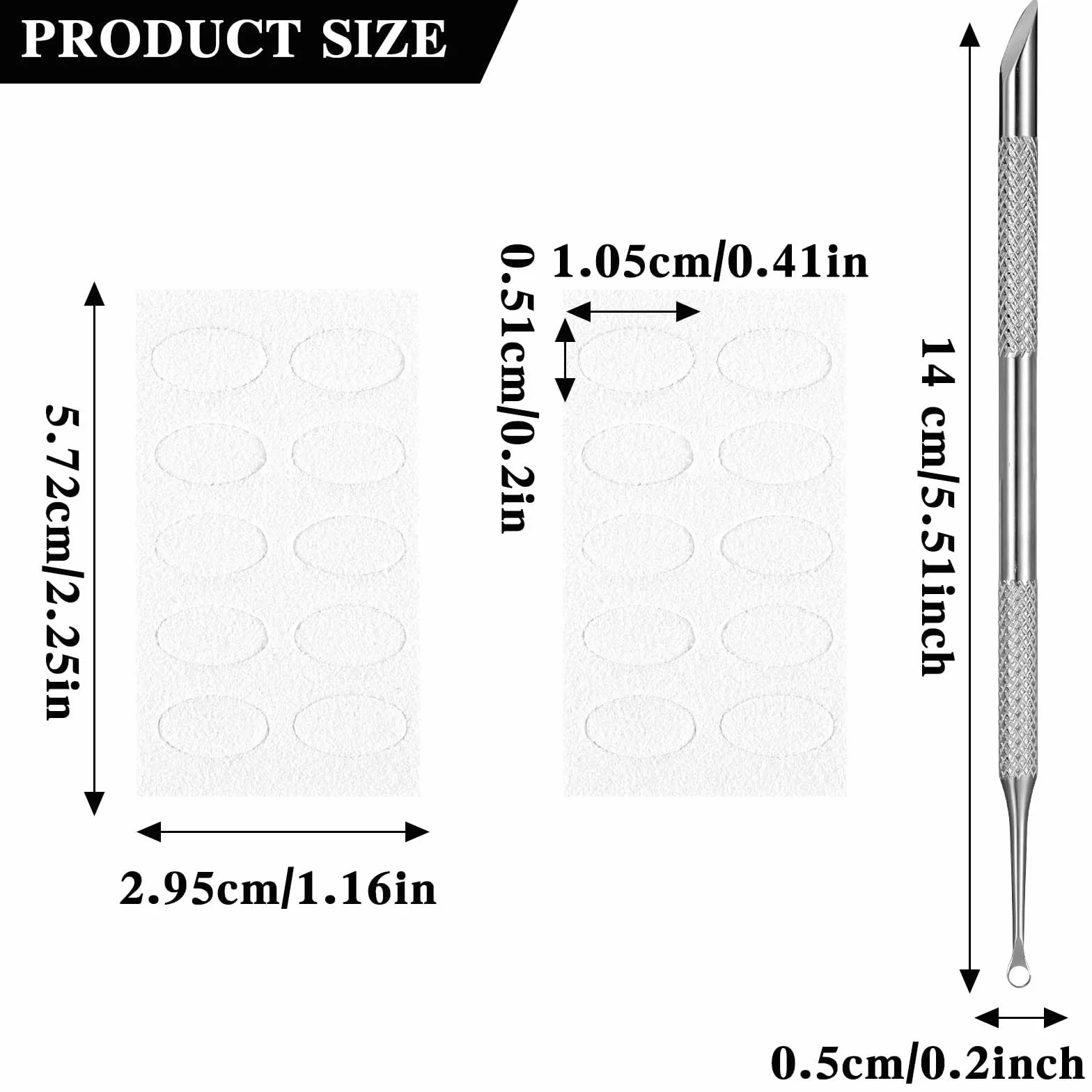 Tyqour 1 x łopatka do skórek paznokci, podwójna głowica ze stali nierdzewnej z 100 szt. papieru ściernego, podwójna głowica, papier ścierny, do manicure, profesjonalne narzędzie do obcinania skórek