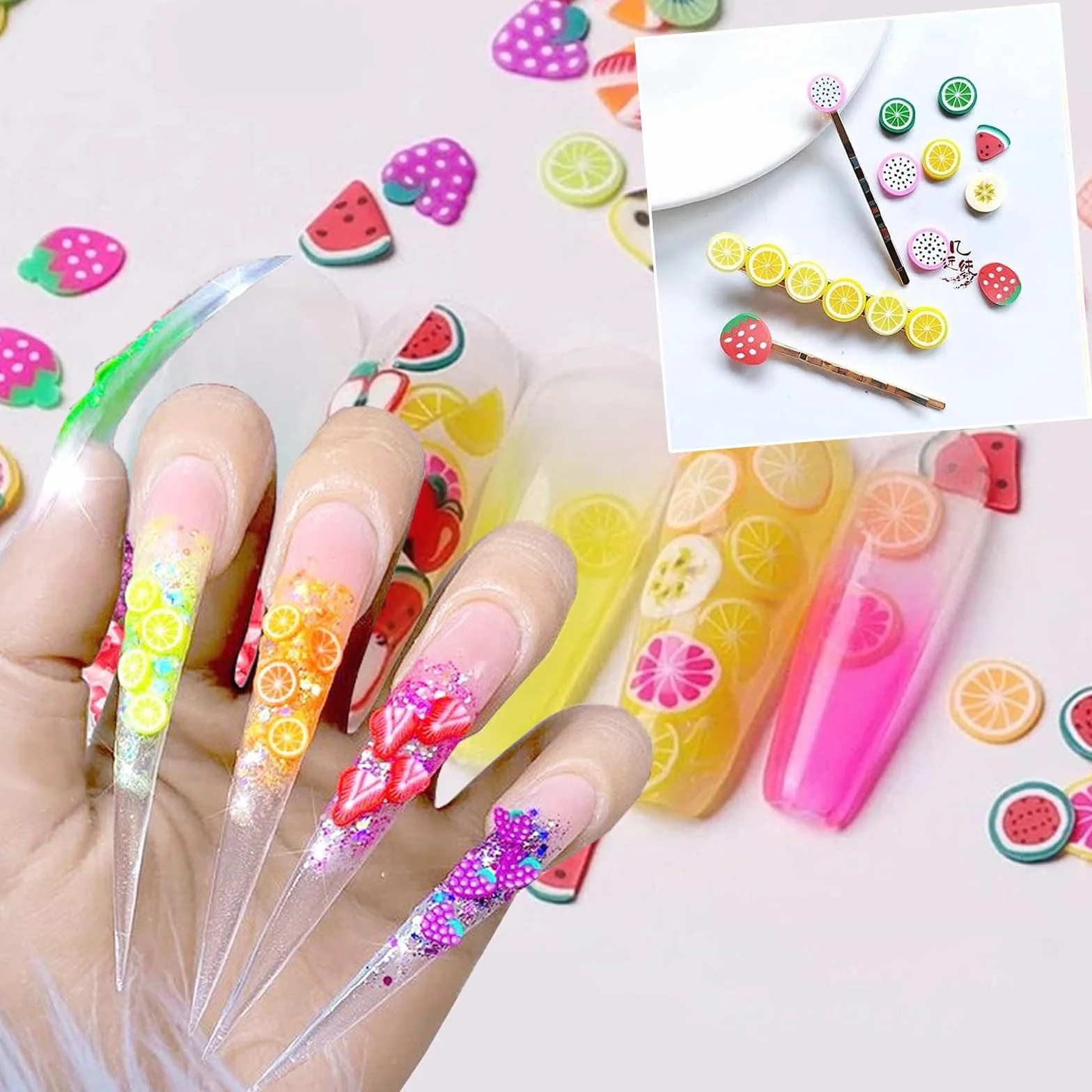Zestaw 3D Nail Art Zestaw 6000 sztuk akcesoriów do paznokci, mieszanych kształtów owoców, idealny do manicure, makijażu, DIY Slime i wielu innych