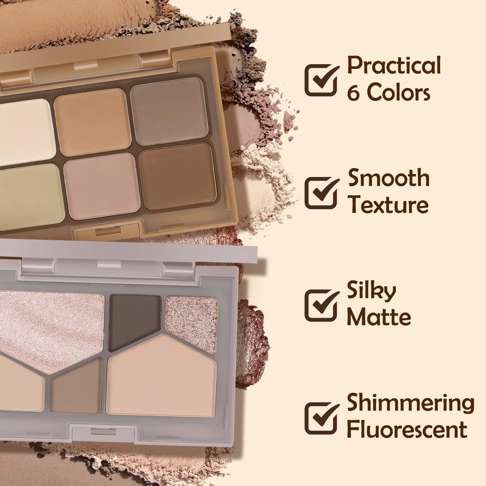 Boobeen 6 Colors Paleta cieni do powiek Nude, paleta cieni do powiek Matte Shimmer do makijażu oczu Neutral Smokey Bronze Eye Makeup