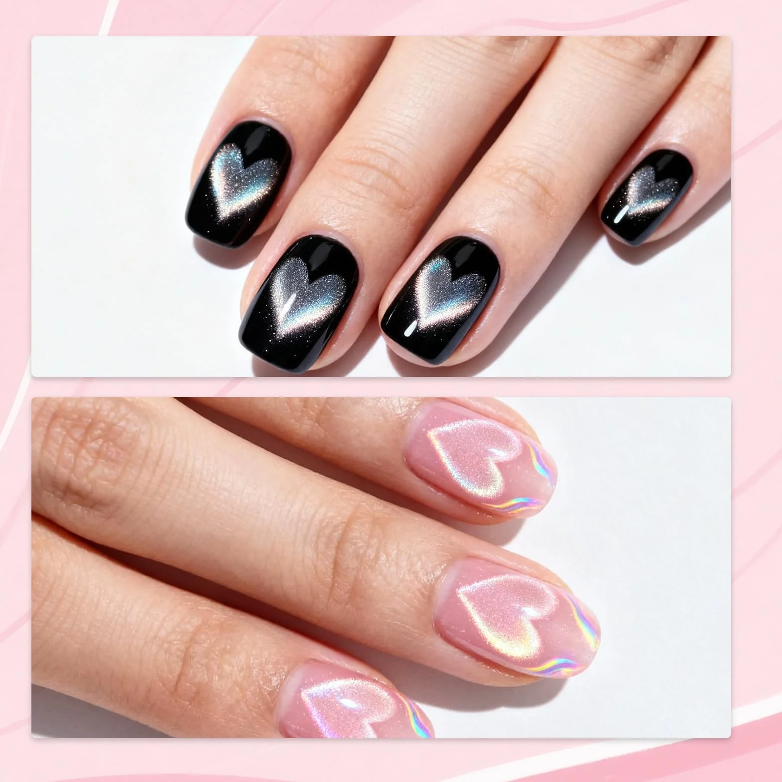 Magnes Cat Eye w Kształcie Serca do Paznokci, Odłączany & Wielofunkcyjny Magnes Narzędzie z 2 Y-zestawem DIY do Lakieru Hybrydowego Cat Eye