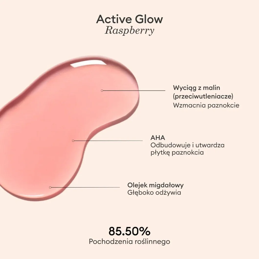 Manucurist Active Glow Pielęgnujący biolakier do paznokci, różowy (Raspberry) słodki migdał, malina, odżywczy i błyszczący lakier do paznokci, przezroczysty róż, lakier Nude