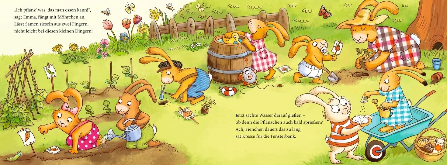 Wenn sieben kleine Gartenhasen zu Käfern und Radieschen rasen