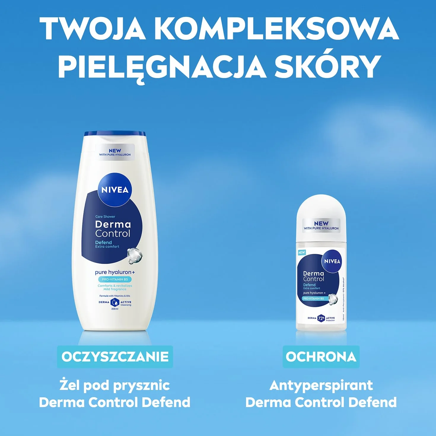 NIVEA Derma Control Defend Antyperspirant dla kobiet roll on - 72h ochrony z kwasem hialuronowym i prowitaminą B5, 50 ml