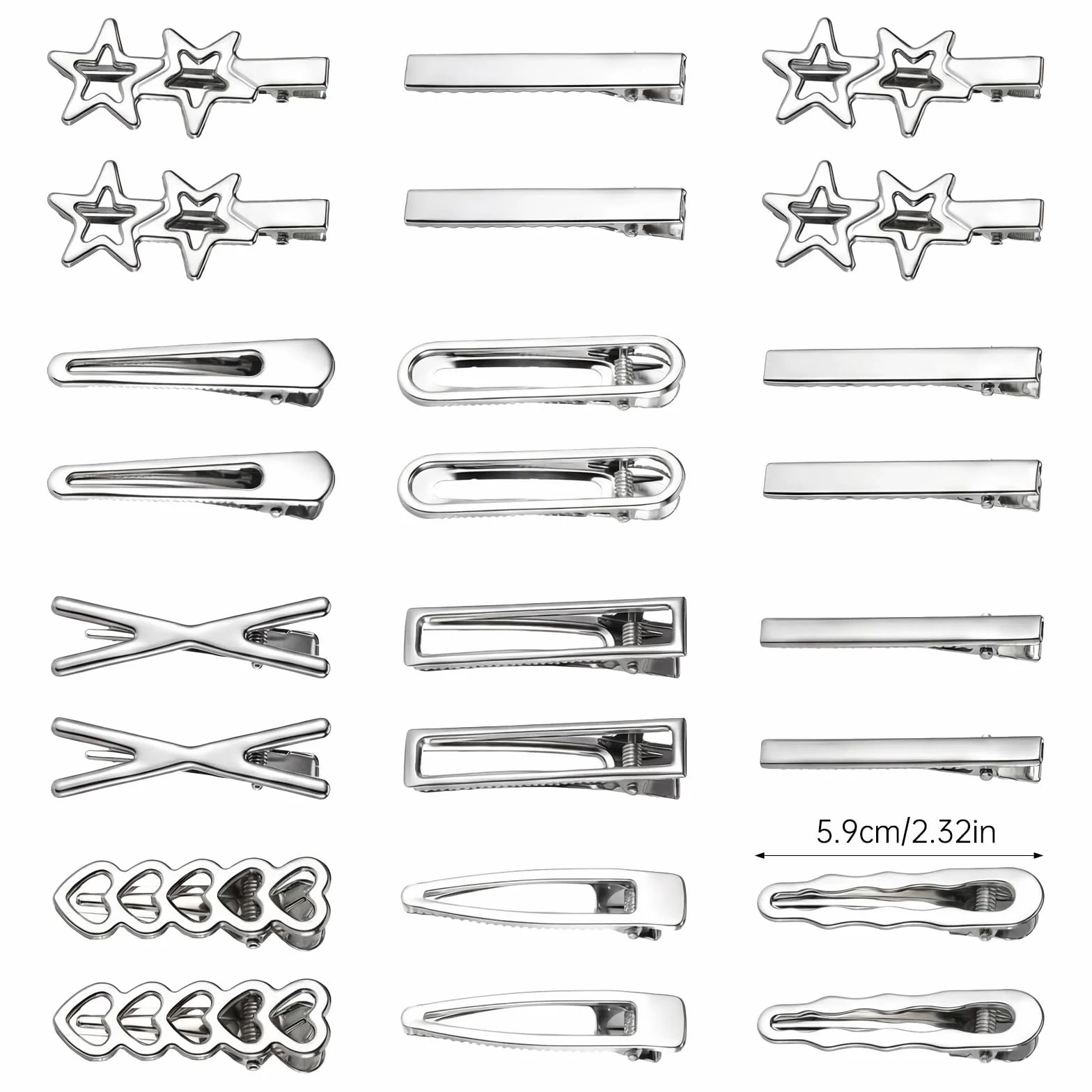 Srebrne metalowe spinki do włosów Y2k, geometryczne, minimalistyczne, zestaw 12 stylów