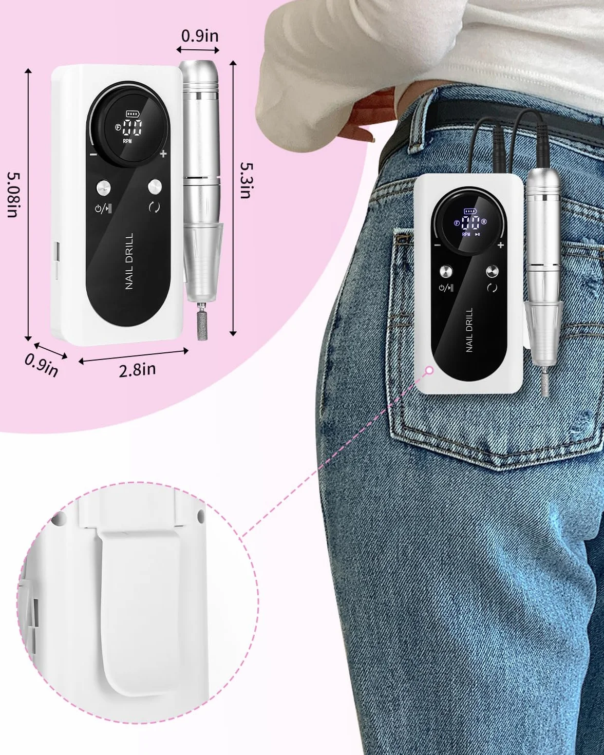 Elektryczny pilnik do paznokci 45 000 obr./min z wyświetlaczem LED USB zestaw do manicure