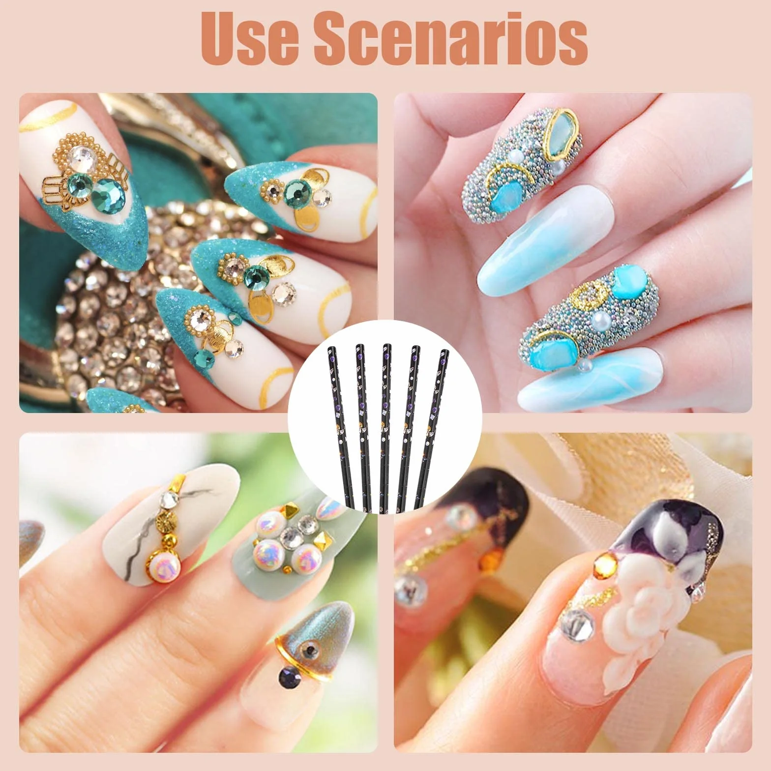 5 szt. zbieraczy do paznokci, ołówki woskowe do manicure, DIY, do pielęgnacji paznokci, pisaki woskowe do paznokci