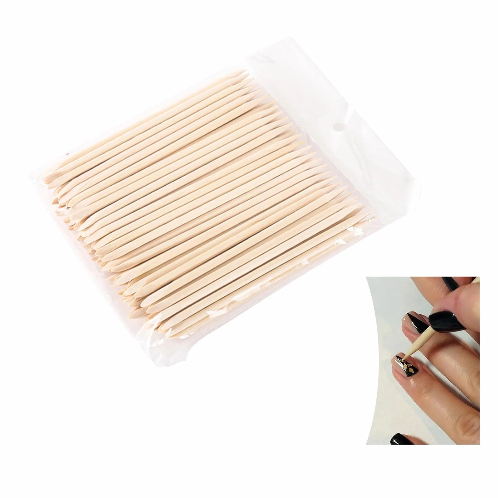 100 sztuk patyczków z drewna różanego, profesjonalne narzędzie do manicure i pedicure, wałek do paznokci, popychacz do skórek paznokci, do manicure, usuwania skórek, plam z paznokci