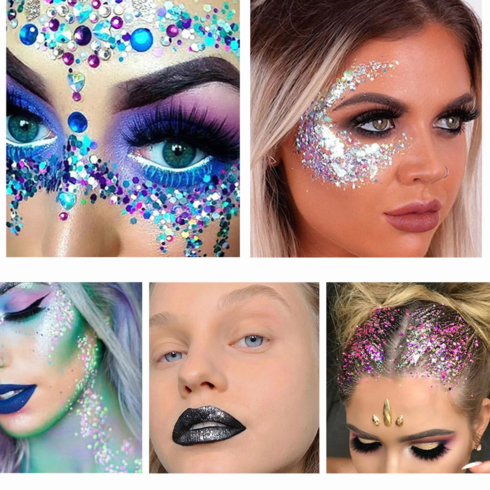 5 sztuk Body Glitter Gel, Glitter Gel Face, Festival Glitter Face, Mermaid Sequins Chunky Glitter Liquid Gel, Glitter Make-up for Masquerade Christmas Festival Party Decoration