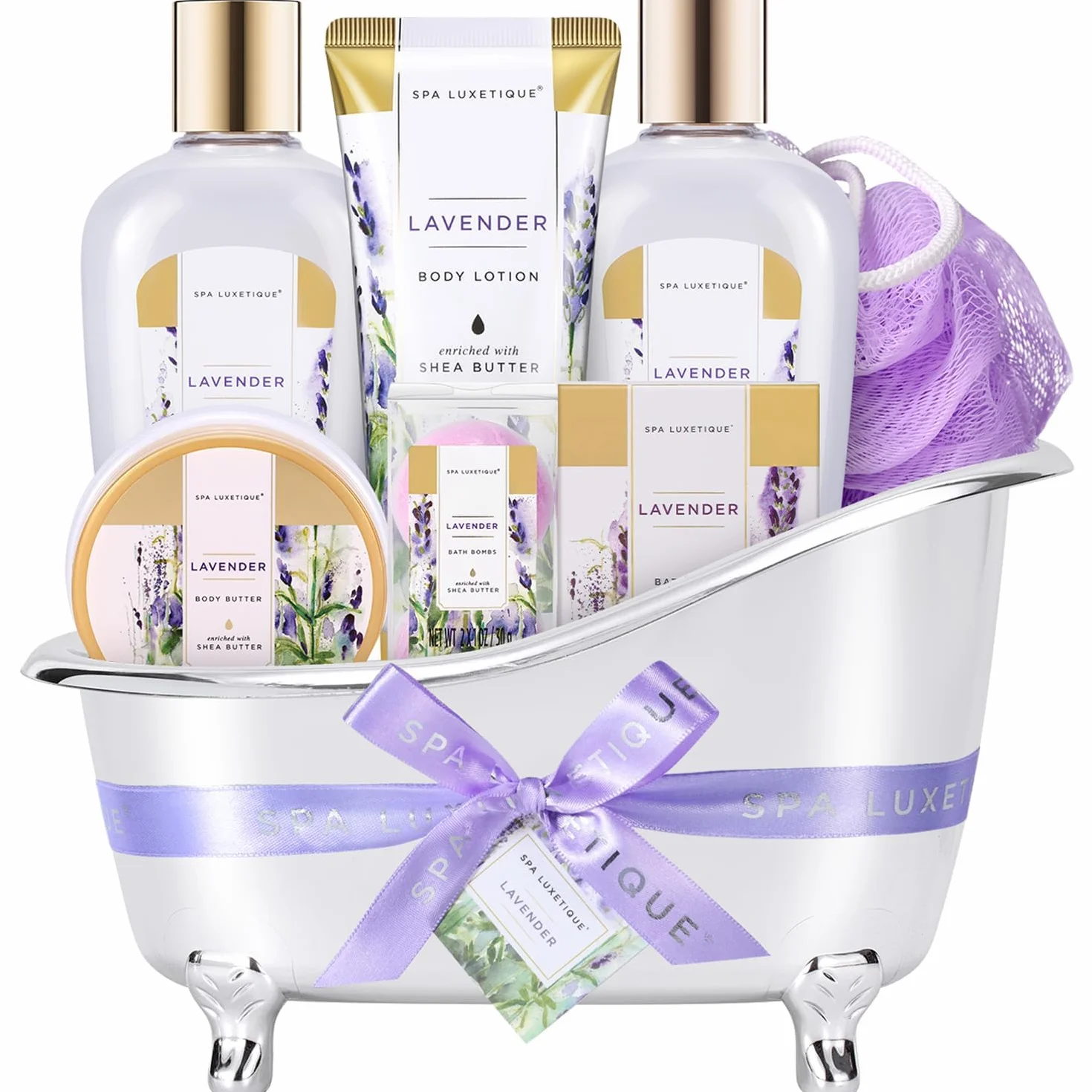 Damski zestaw prezentów łazienkowych -8 części damski lawendowy zestaw zdrowia perfum, prezent urodzinowy z dekoracją łazienki -Geschenk-Set für Frauen, Bad Geschenk