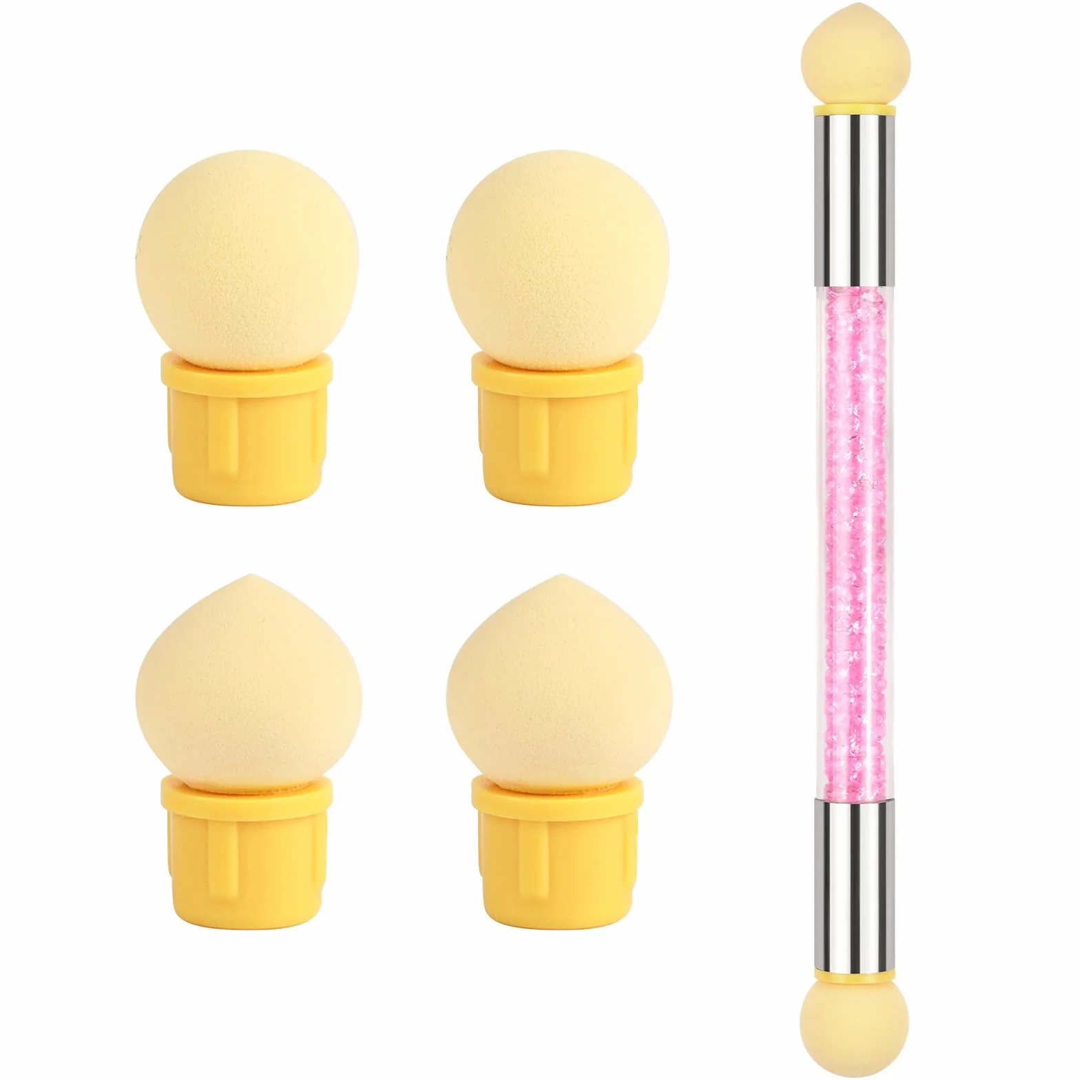 Narzędzia do renderowania paznokci, podwójna głowica Ombre Sponge Stick, gąbka do paznokci i pędzelek do kropek, aplikator gąbki, pędzel do pigmentów, aplikator pigmentowy (w zestawie 4 zapasowe)