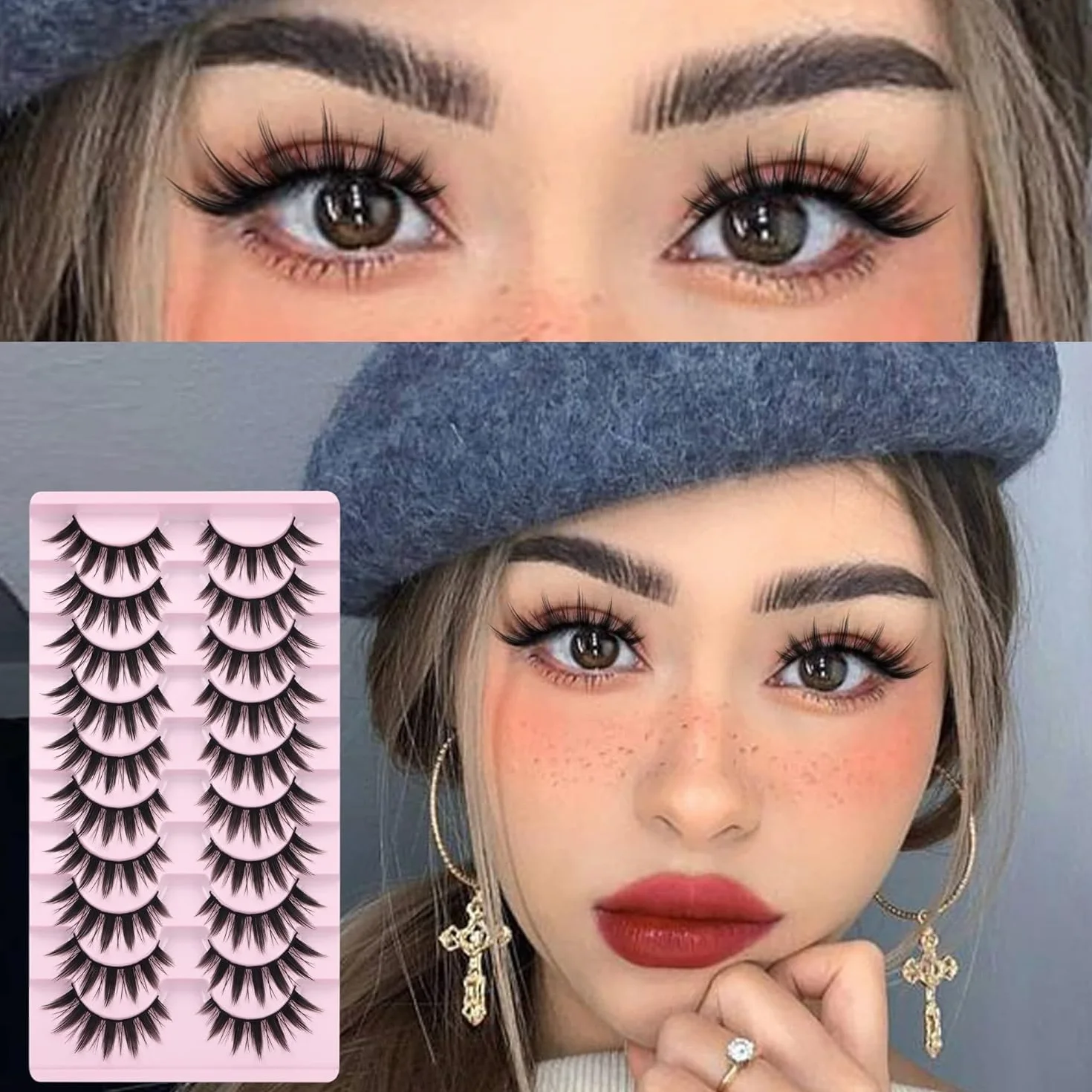 Lashes Manga Eyelashes Cat Eye Lashes Spiky Eyelash Strips Natural Look 10 par, koreańskie, japońskie, azjatyckie, cosplay, sztuczne rzęsy, wygląd jak indywidualny zestaw (M01)