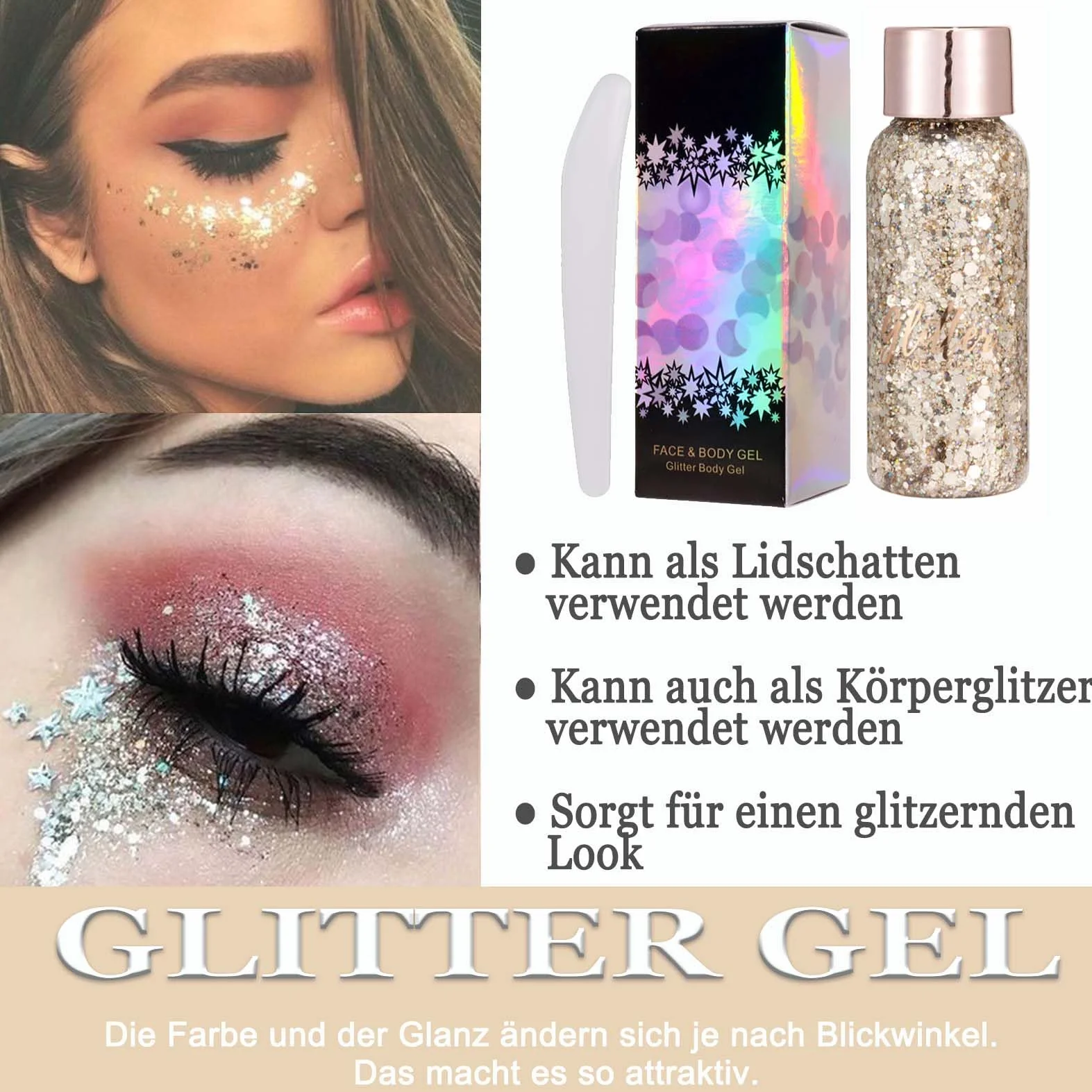 EONFAVE Żel brokatowy do ciała, brokatowy makijaż twarzy, Chunky Glitter, dekoracja odzieży, festiwal, cekiny (103#brąz)