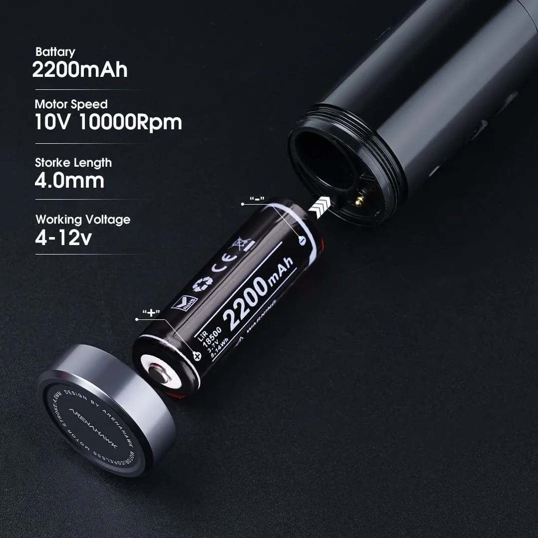 Wireless Tattoo Pen Maschine Set Rotary Battery with 2 Batteries 4mm
