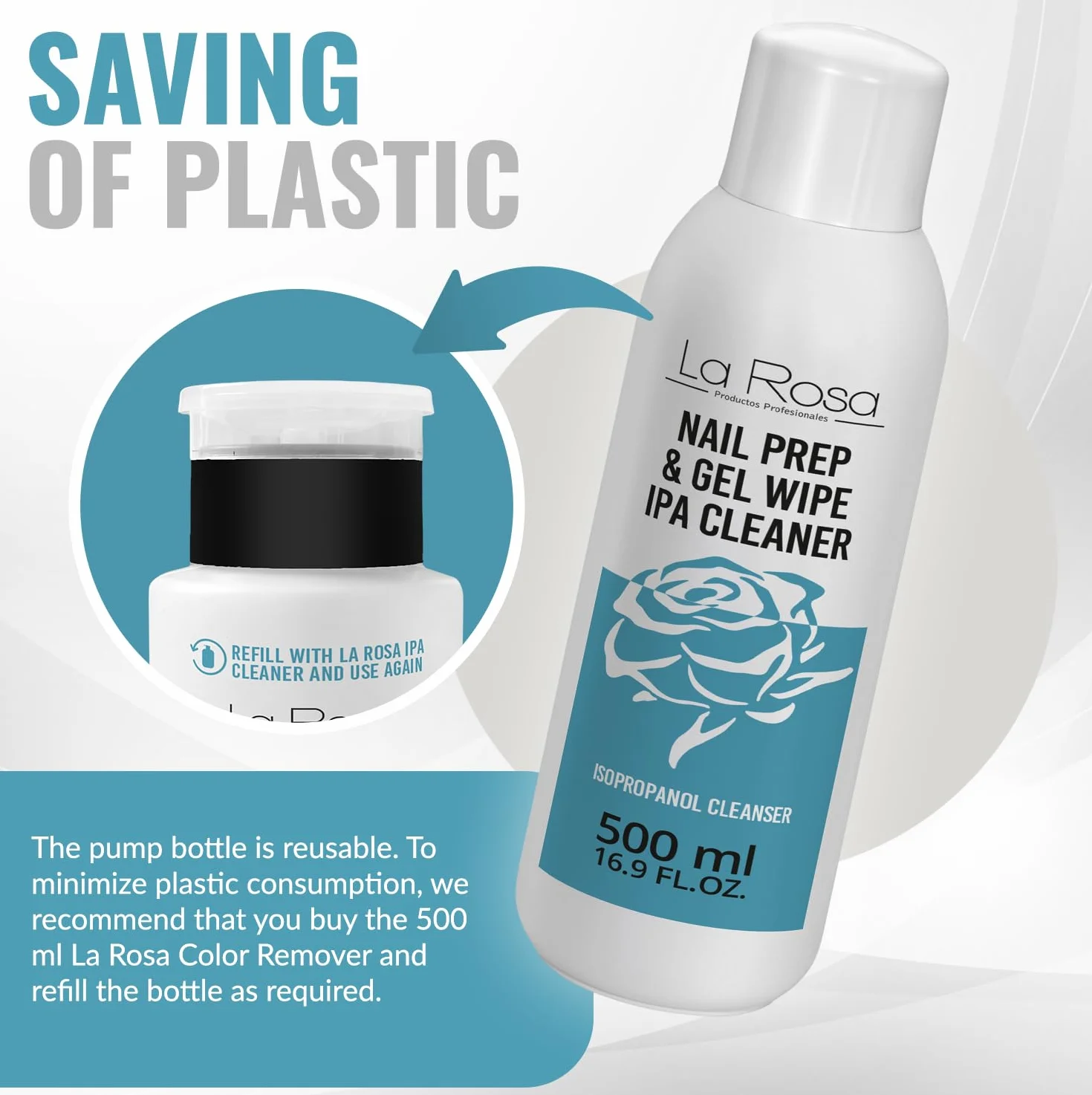 LaRosa IPA Cleaner do Paznokci 190 ml - Izopropanol IPA Odtłuszczacz do Paznokci - Wygodna butelka z pompką - NAIL PREP & GEL WIPE - Cleaner do Paznokci Żelowych