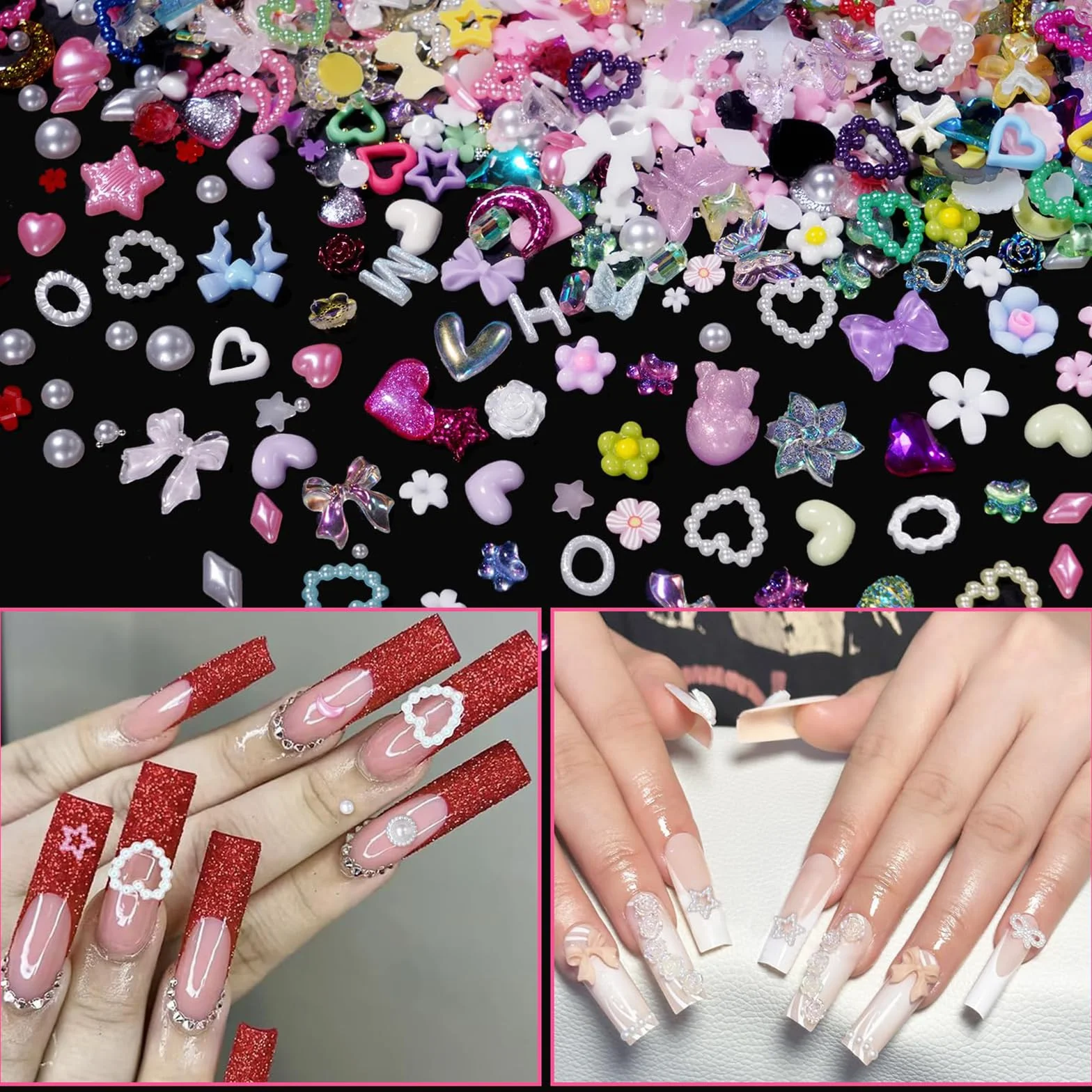 Kolorowe koraliki do paznokci 3D kwiaty serce gwiazdy żywica stras akcesoria manicure DIY
