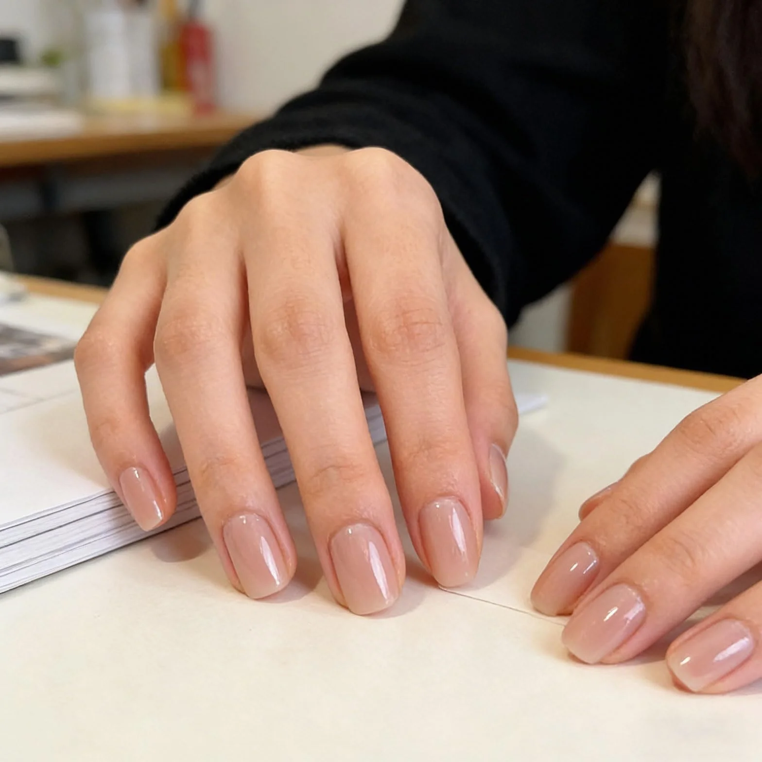 Press On Nails, krótkie, miękkie, nagie kwadratowe sztuczne tipsy zestaw z 30 naklejkami wielokrotnego użytku dla kobiet