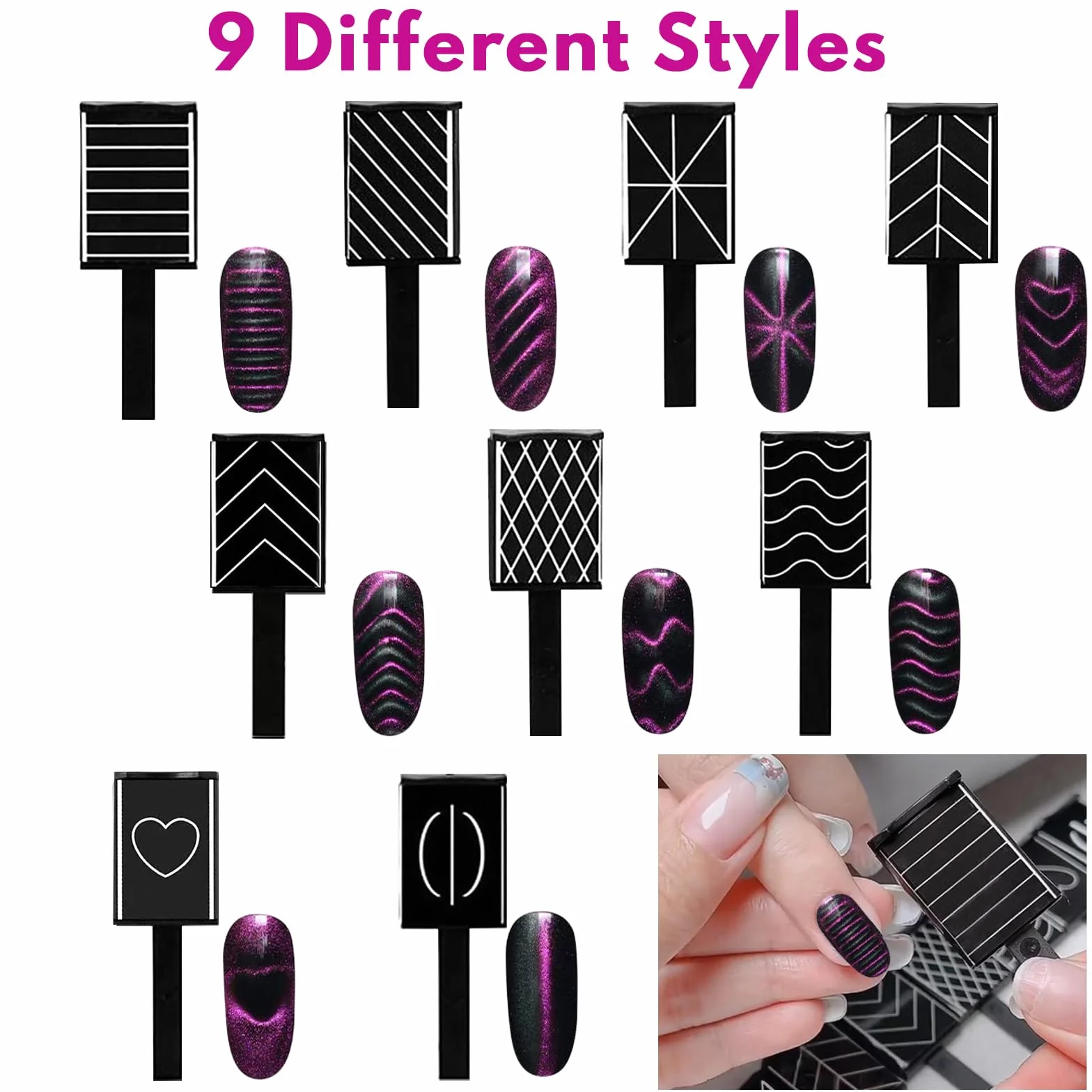 16 Sztuk Narzędzi do Zdobienia Paznokci w Sztyfcie Magnetycznym DIY Magic 3D Cat Eye, do Stosowania z Żelem UV Lub Lakierem do Paznokci, Magnetyczny Pisak dla Kota do Stylizacji Paznokci