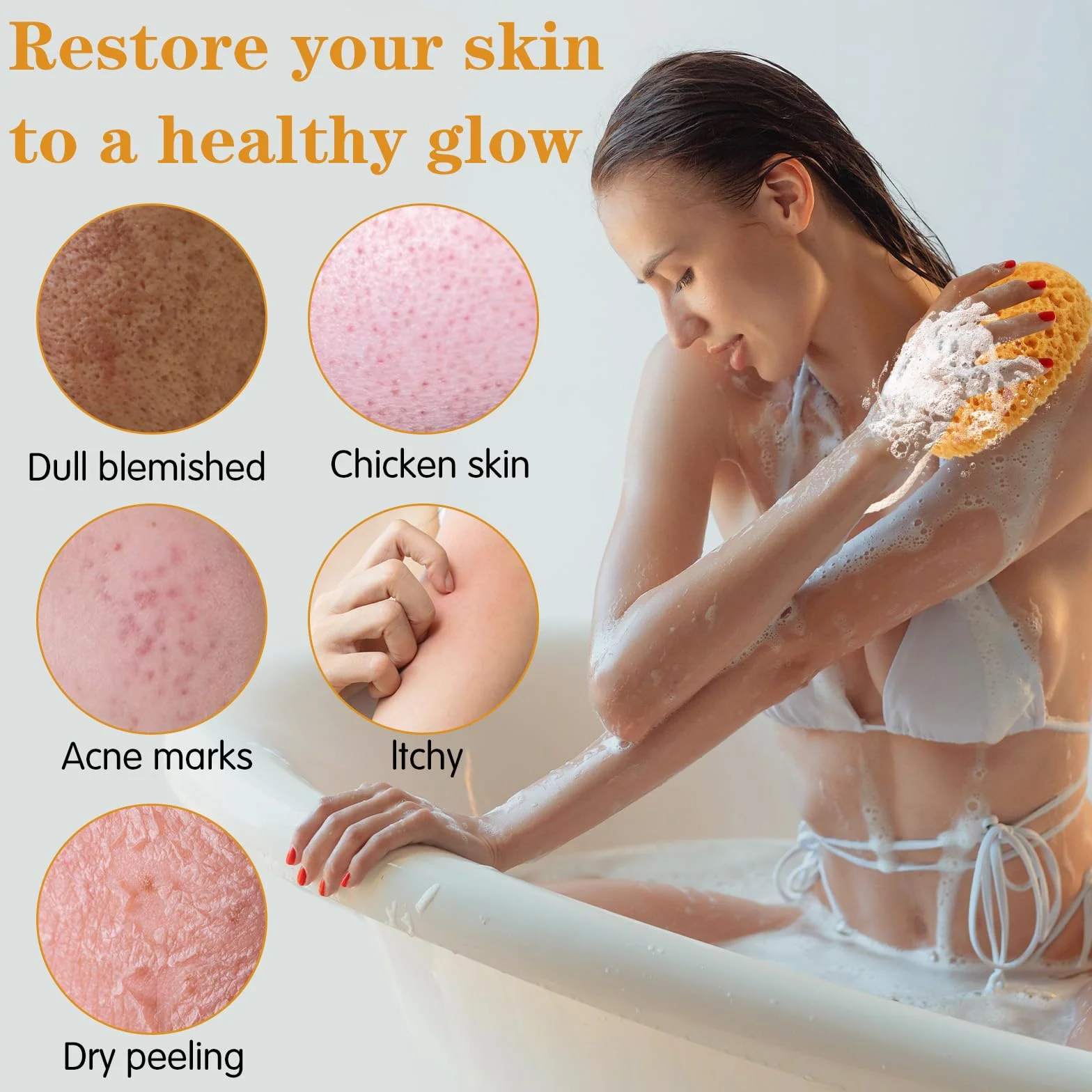 TIESOME Gąbki do kąpieli, 2 sztuki, naturalna gąbka do kąpieli, 15,5 cm, peeling, gąbka do ciała, gąbka do ciała, ze sznurkiem, głębokie czyszczenie, bardzo miękkie, akcesoria prysznicowe dla kobiet i