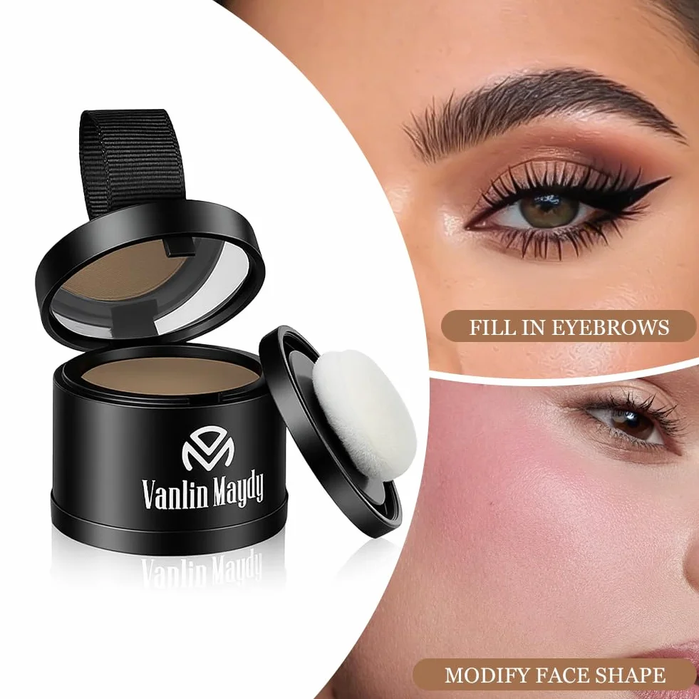 Root Touch Up Powder 4 g, korektor linii włosów, do szarych korzeni i przerzedzających się włosów, odporny na pot i wodę, z lustrem i pudrem, ciemnobrązowy