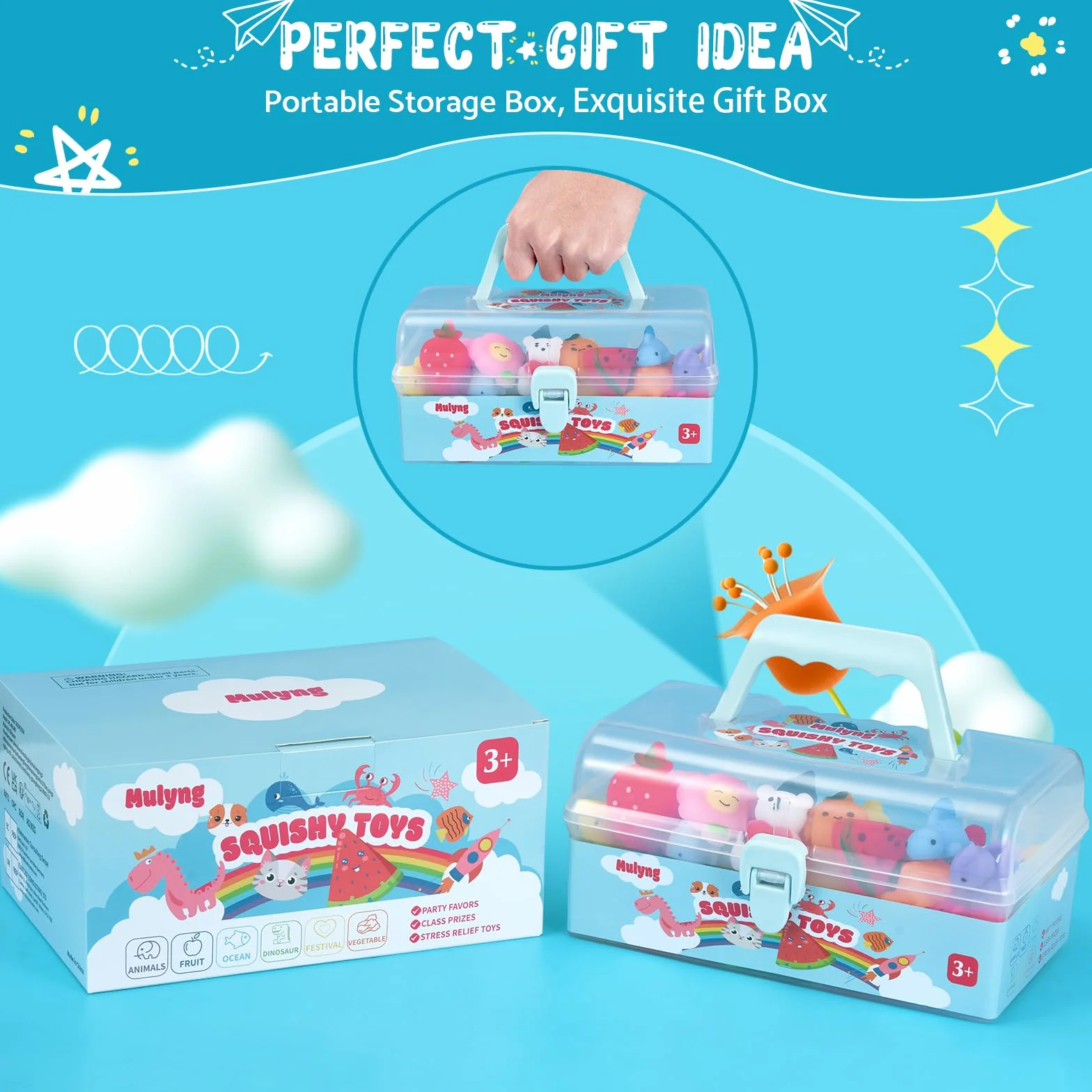 Mochi Squishy Toys 80 Pack Mini Kawaii Squishies Fidget Toy with Storage Box for Kids Party Favor