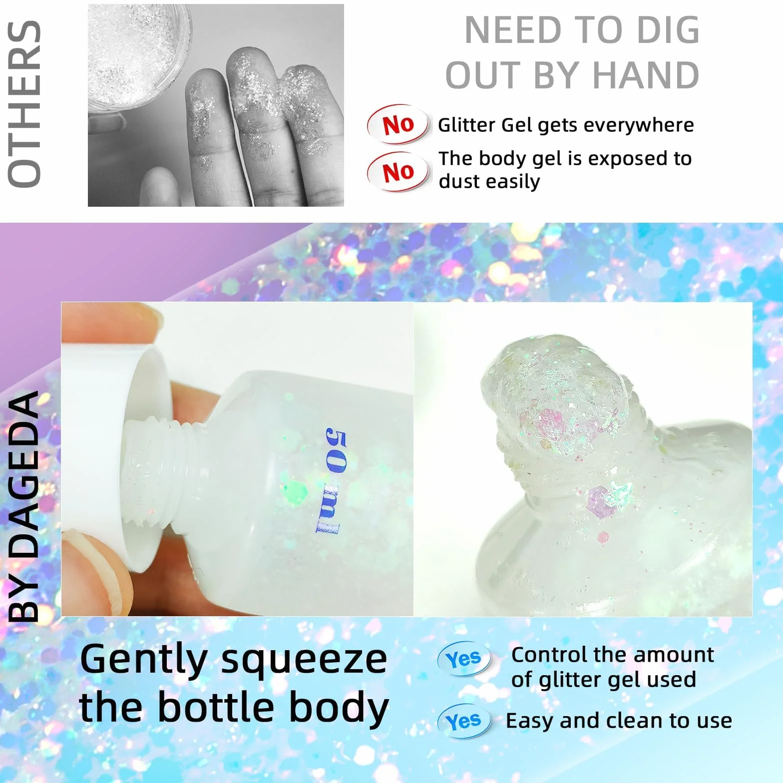 Prreal Body Glitter Gel 50ml Chunky Glitter Liquid Eyeshadow Mermaid Sequins Makeup White